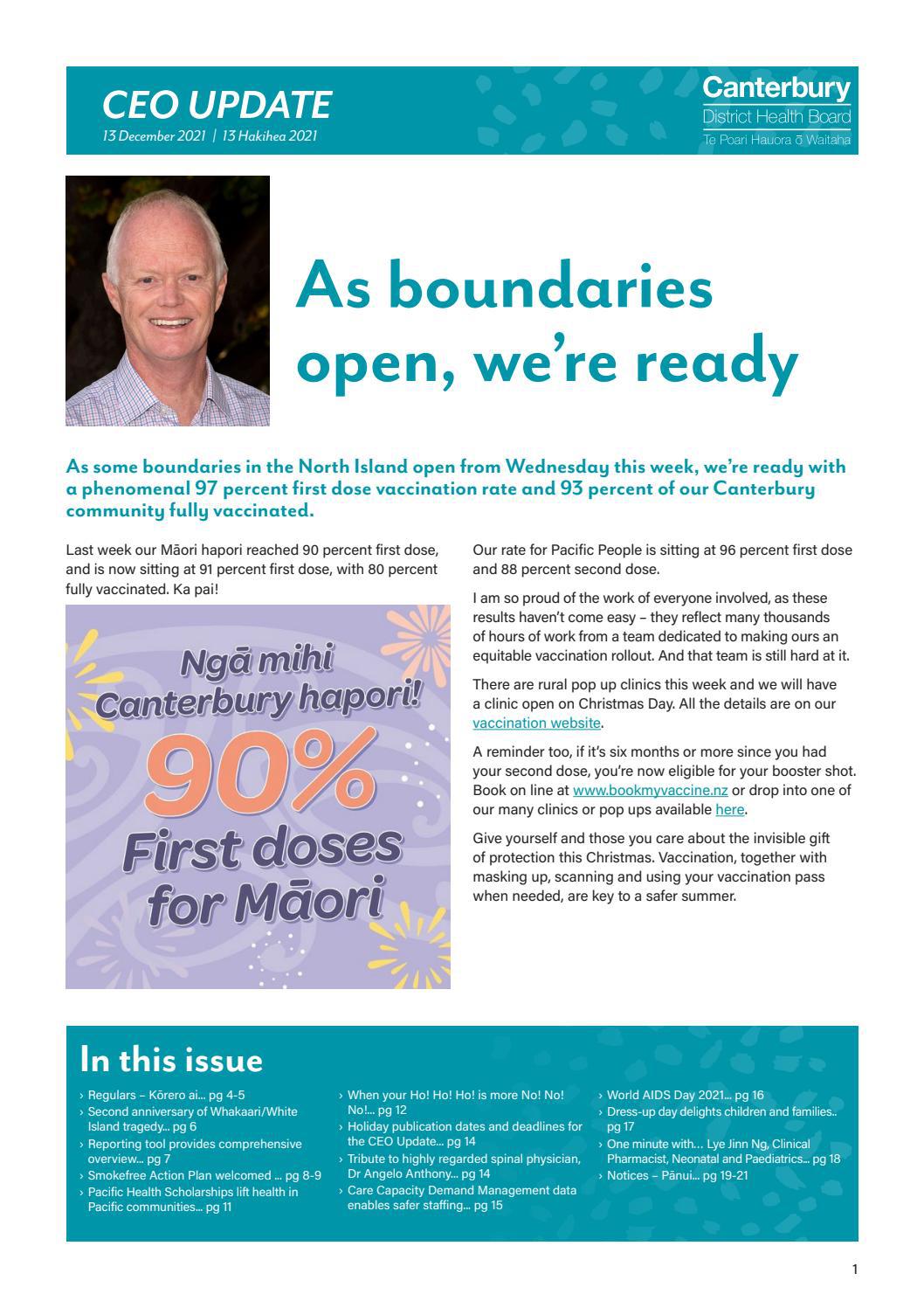 Canterbury DHB CEO Update Monday 13 December 2021 by Te Whatu Ora