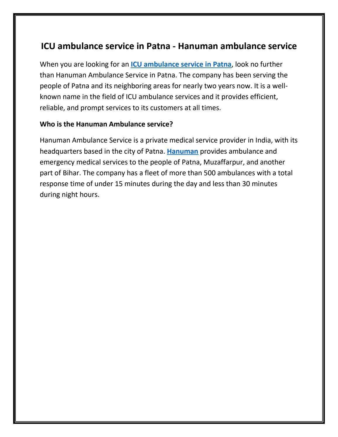 ICU ambulance service in Patna by hanumancare Issuu