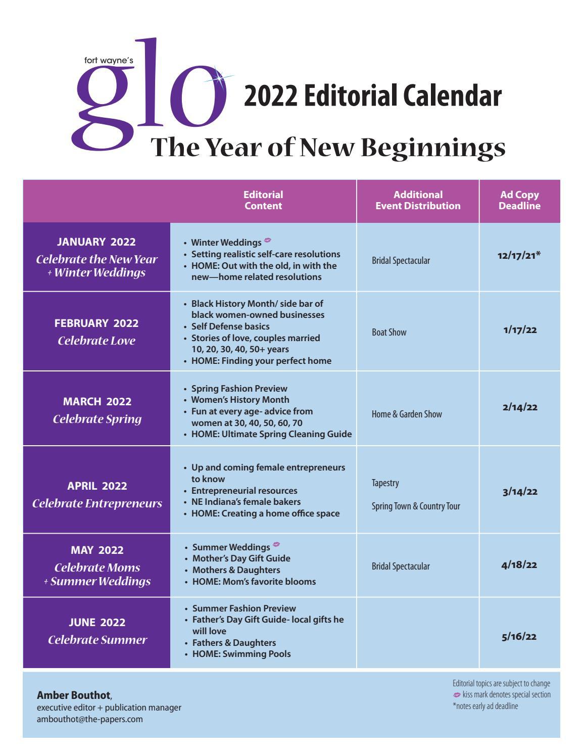 Glo Editorial Calendar 2022 by The Papers Inc. Issuu