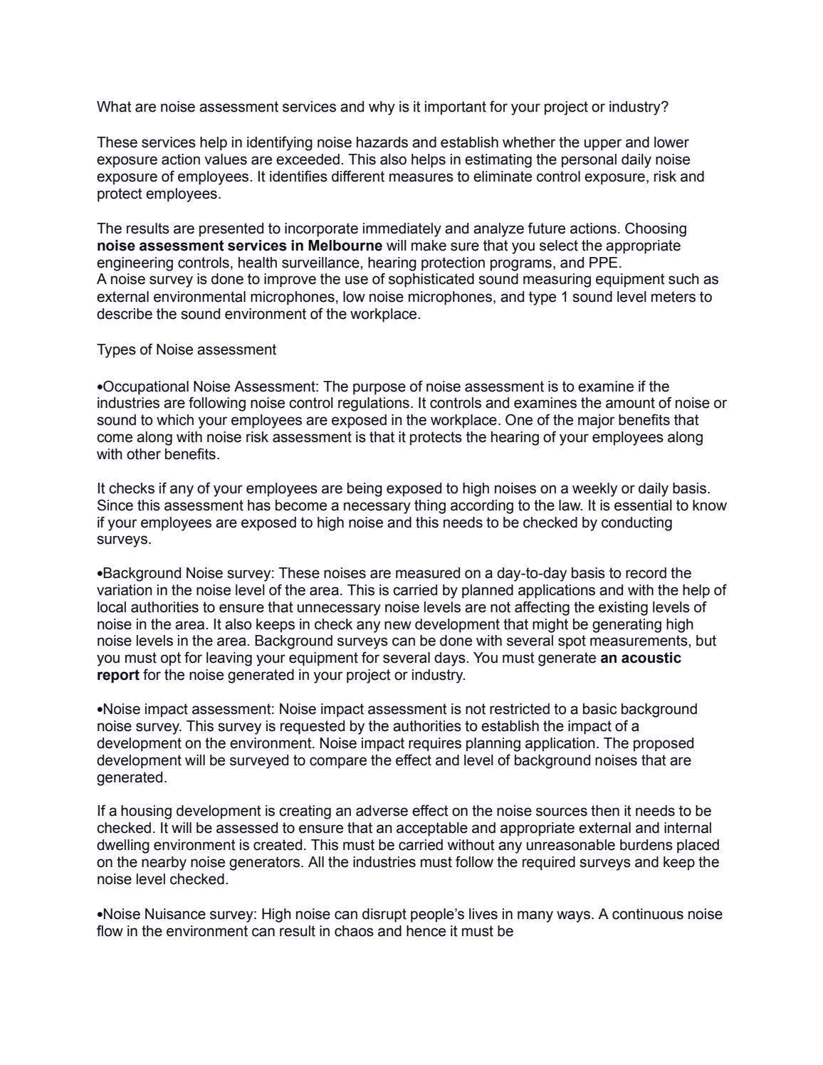Noise assessment services Melbourne by Clarity Acoustic - Issuu