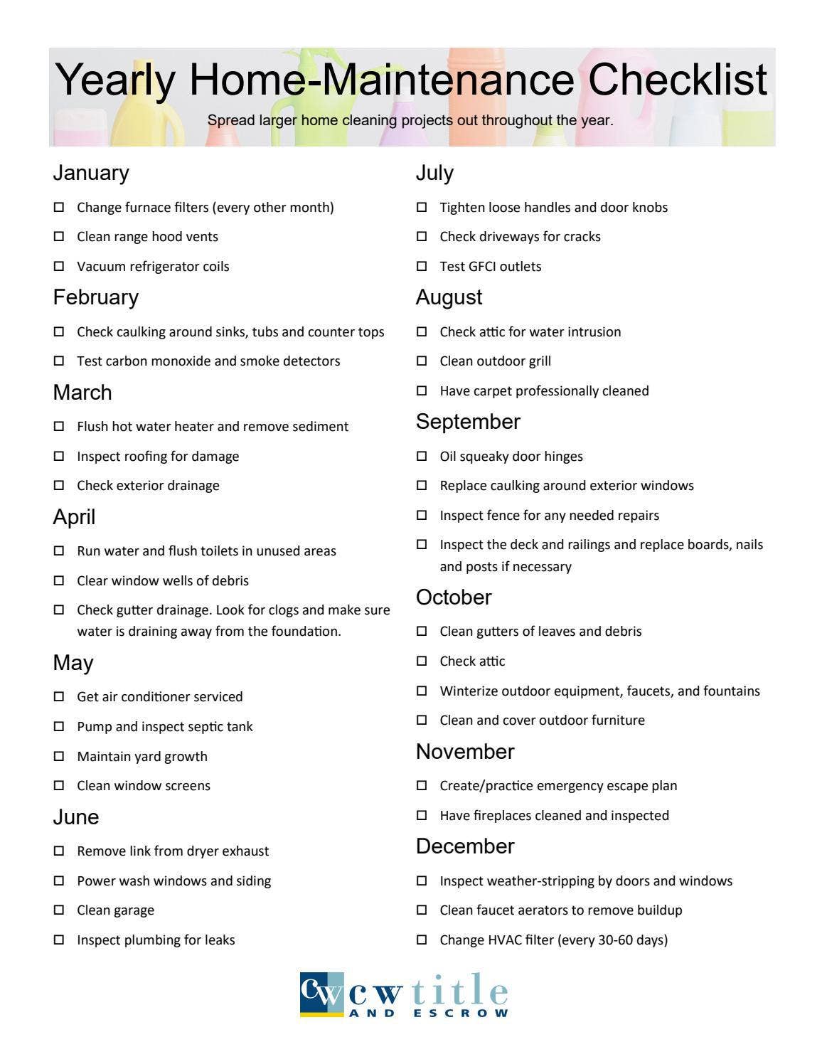Yearly Home-Maintenance Checklist by CW Title and Escrow - Issuu