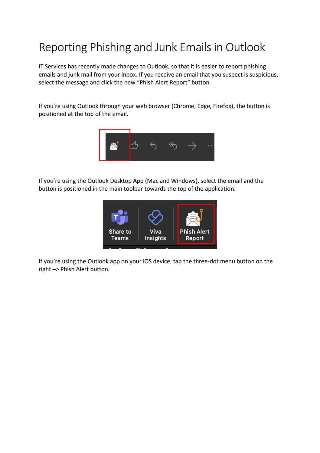 Reporting Phishing and Junk emails in Outlook by Abertay University - Issuu