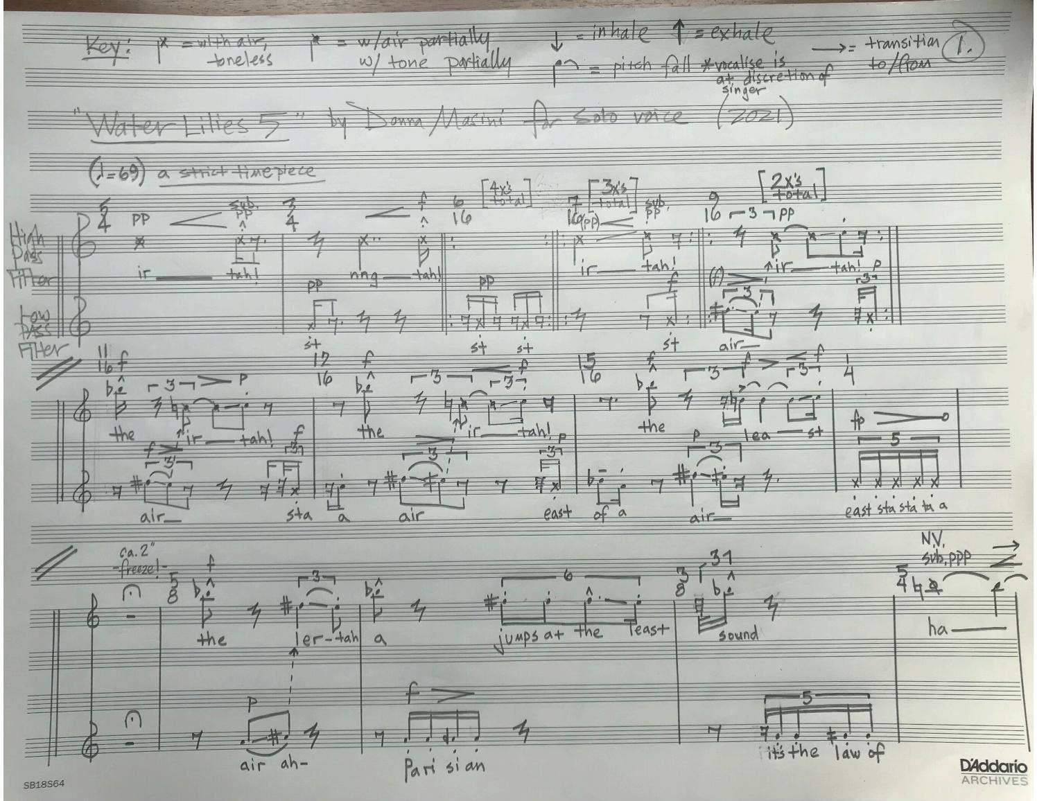 Water Lilies 5 (by Donna Masini) for amplified solo voice (2021