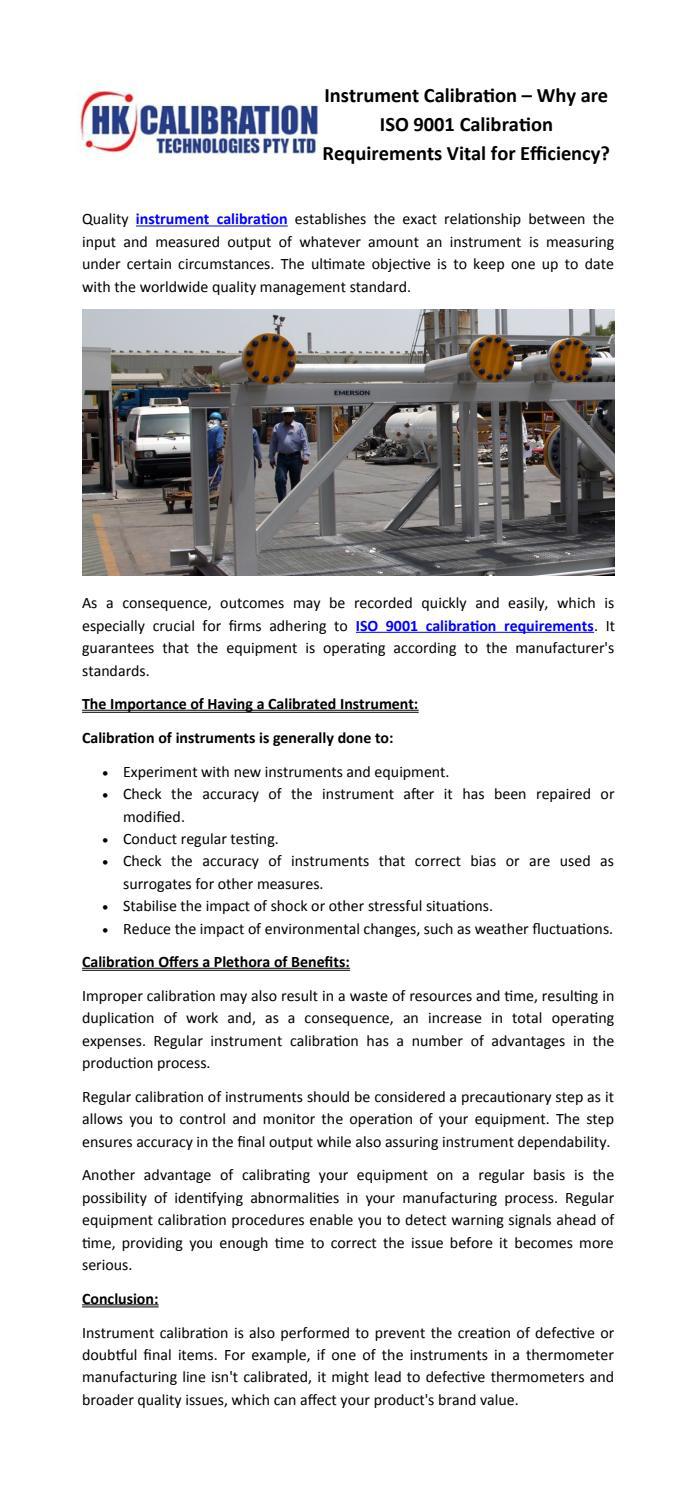 Instrument Calibration Why are ISO 9001 Calibration Requirements