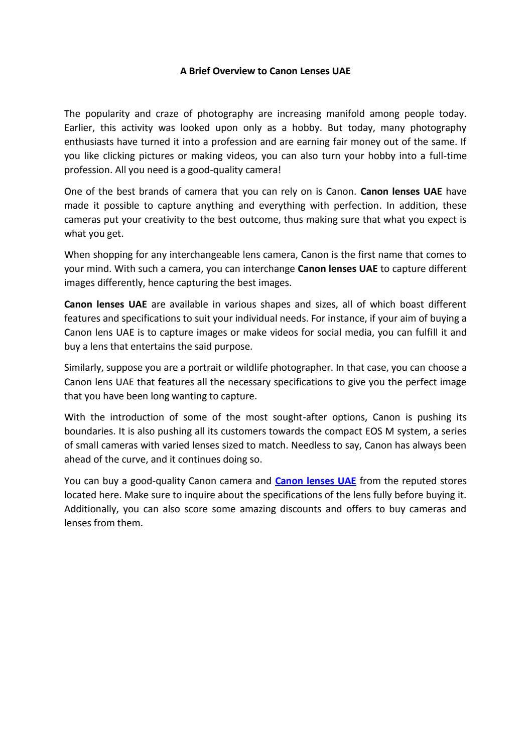 A Brief Overview to Canon Lenses UAE by National Store LLC Issuu