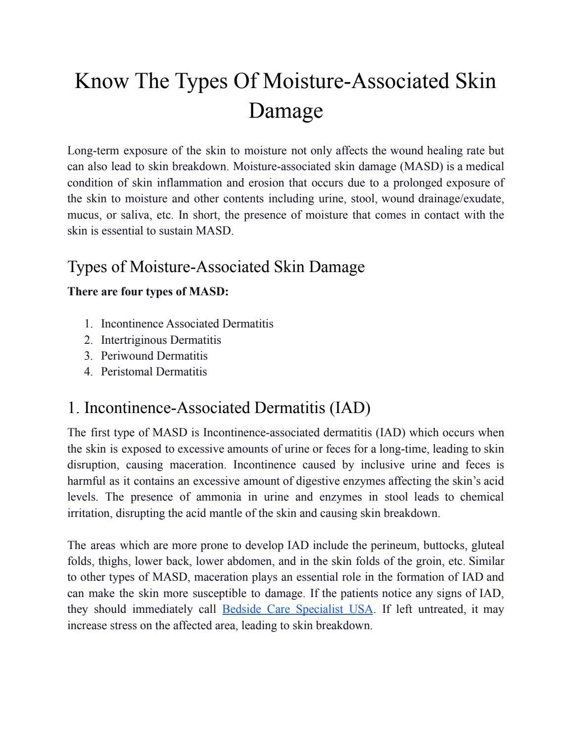 Know The Types Of MoistureAssociated Skin Damage by Wound Care