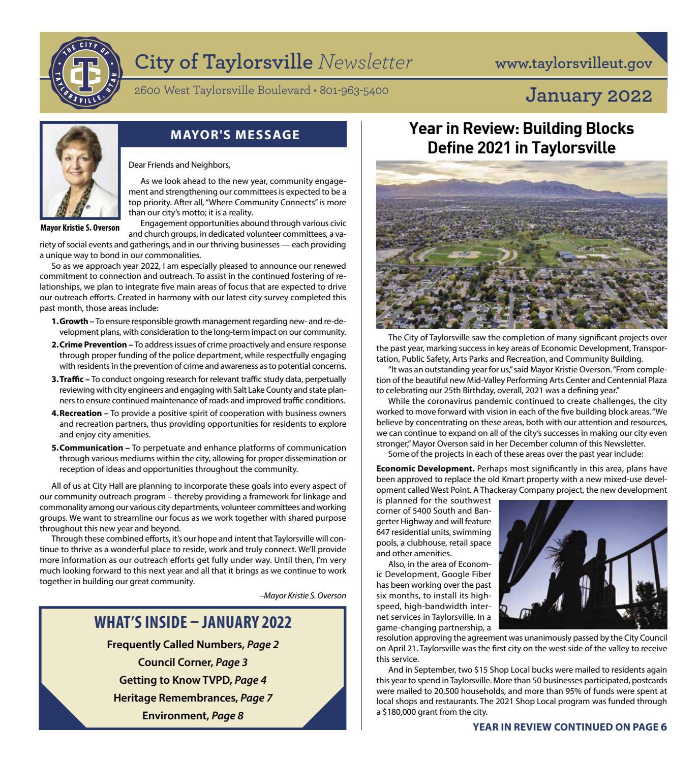 Taylorsville City Newsletter January 2022 by The City Journals Issuu