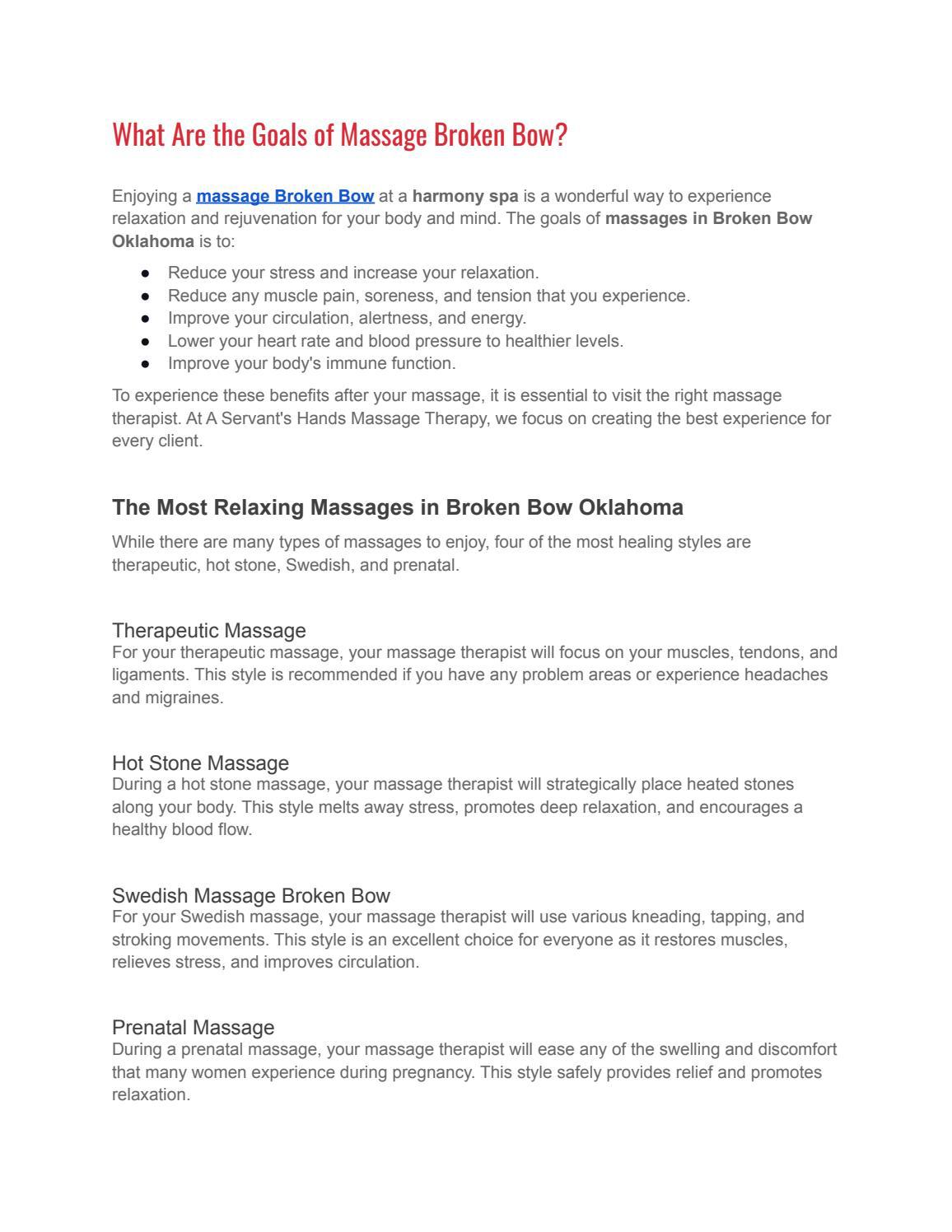 What Are the Goals of Massage Broken Bow? by aservantshands
