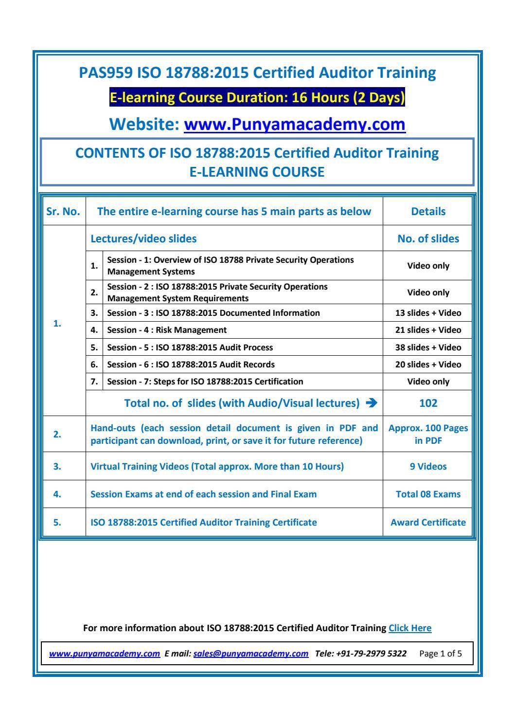 Iso 18788 Checklist.pdf ISO 18788:2015 Certified Auditor Training by Punyam Academy - Issuu