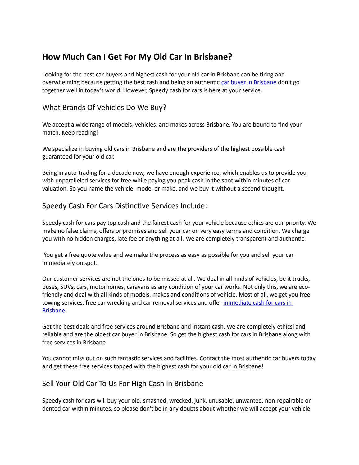 How Much Can I Get For My Old Car In Brisbane? by Speedy Cash for Cars