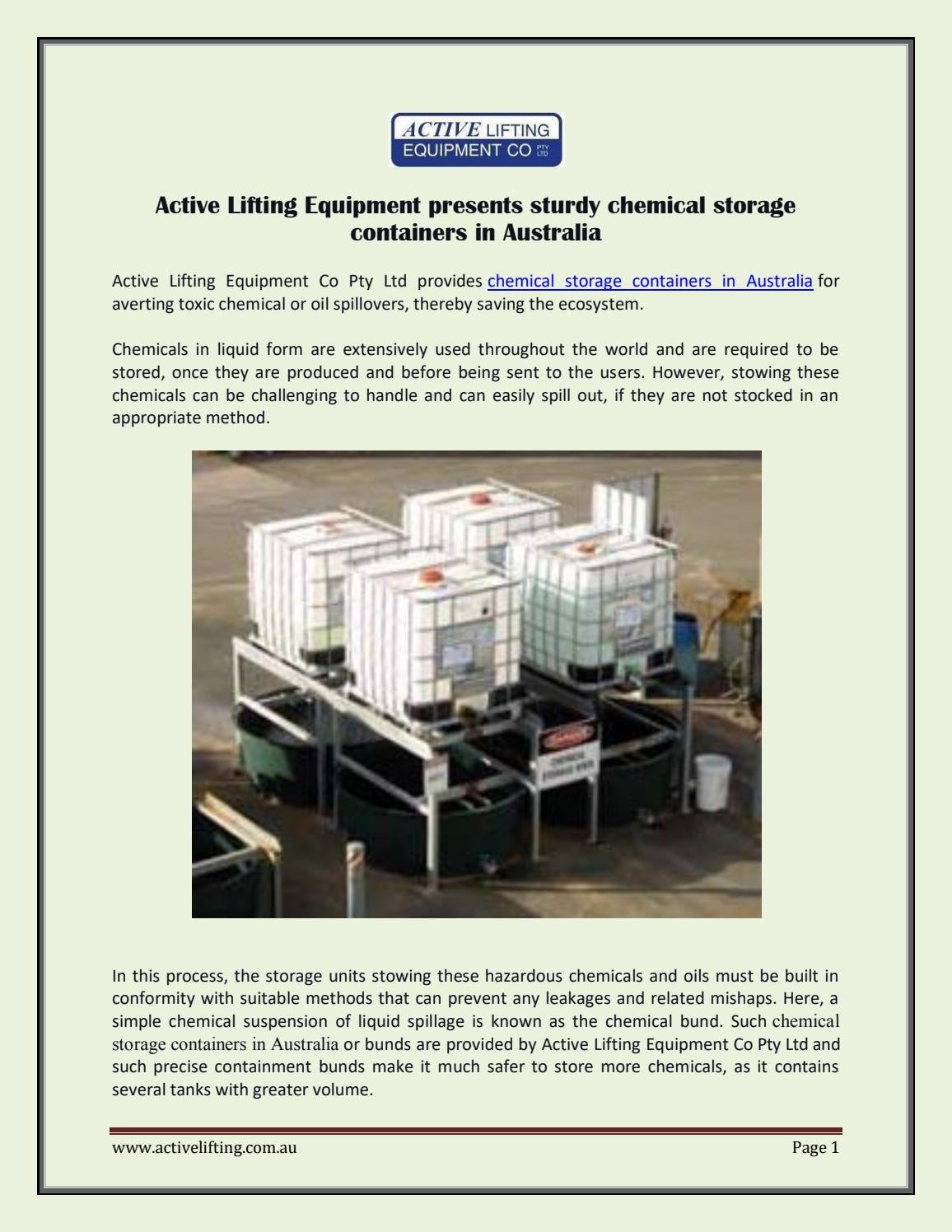Active Lifting Equipment presents sturdy chemical storage containers in ...