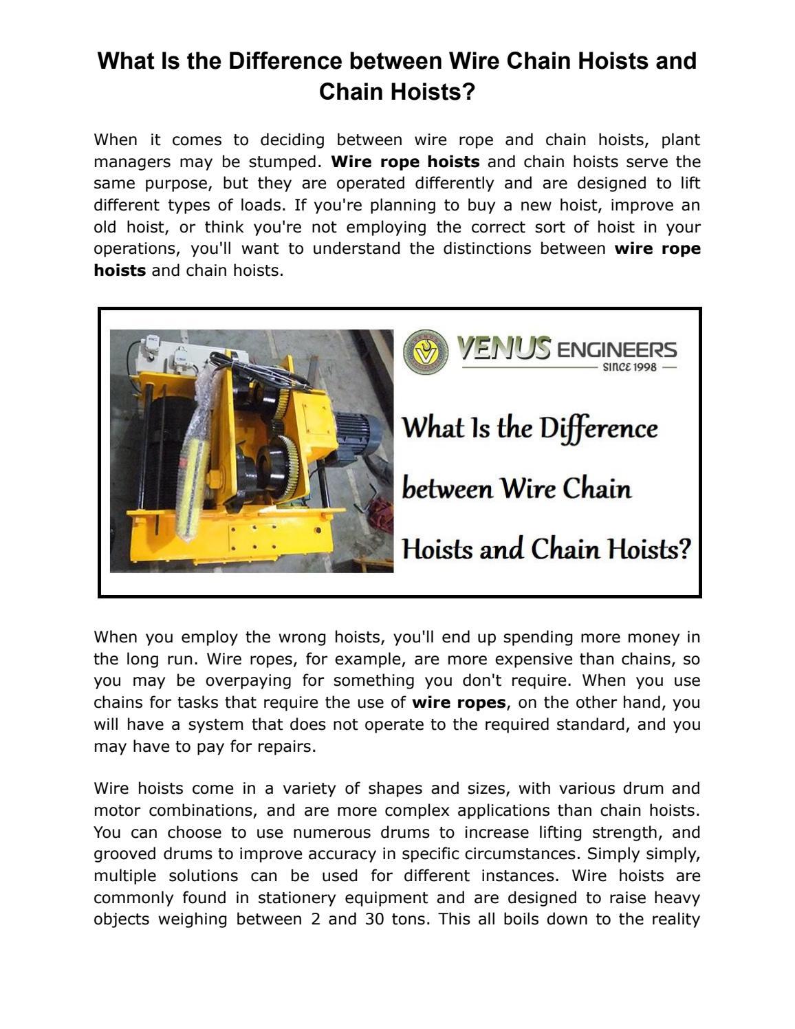 What Is the Difference between Wire Chain Hoists and Chain Hoists? by