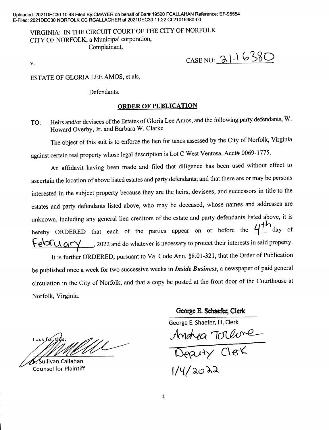 CL21 16380 Order Of Publication By Norfolk Circuit Court Clerk s Office