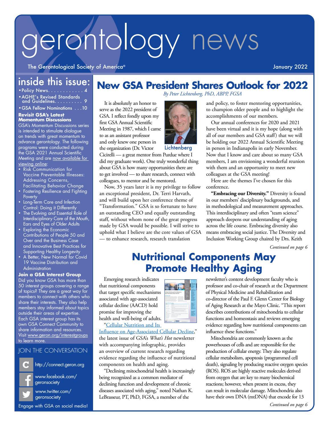 Gerontology News, January 2022 by The Gerontological Society of America