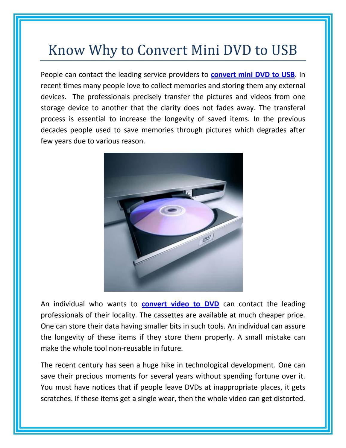 Know Why to Convert Mini DVD to USB by Melbourne Video Conversions Issuu