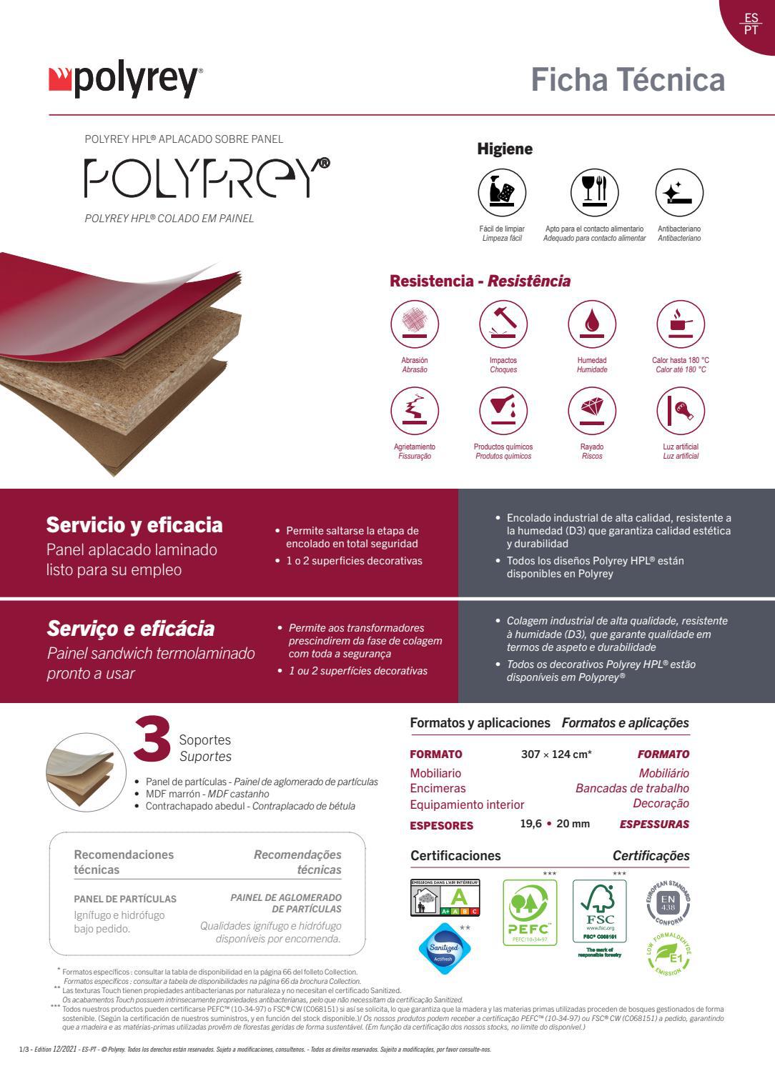 Polyrey R049 POLYREY - FICHE TECHNIQUE - Polyprey - ES PT by Wilsonart - Issuu
