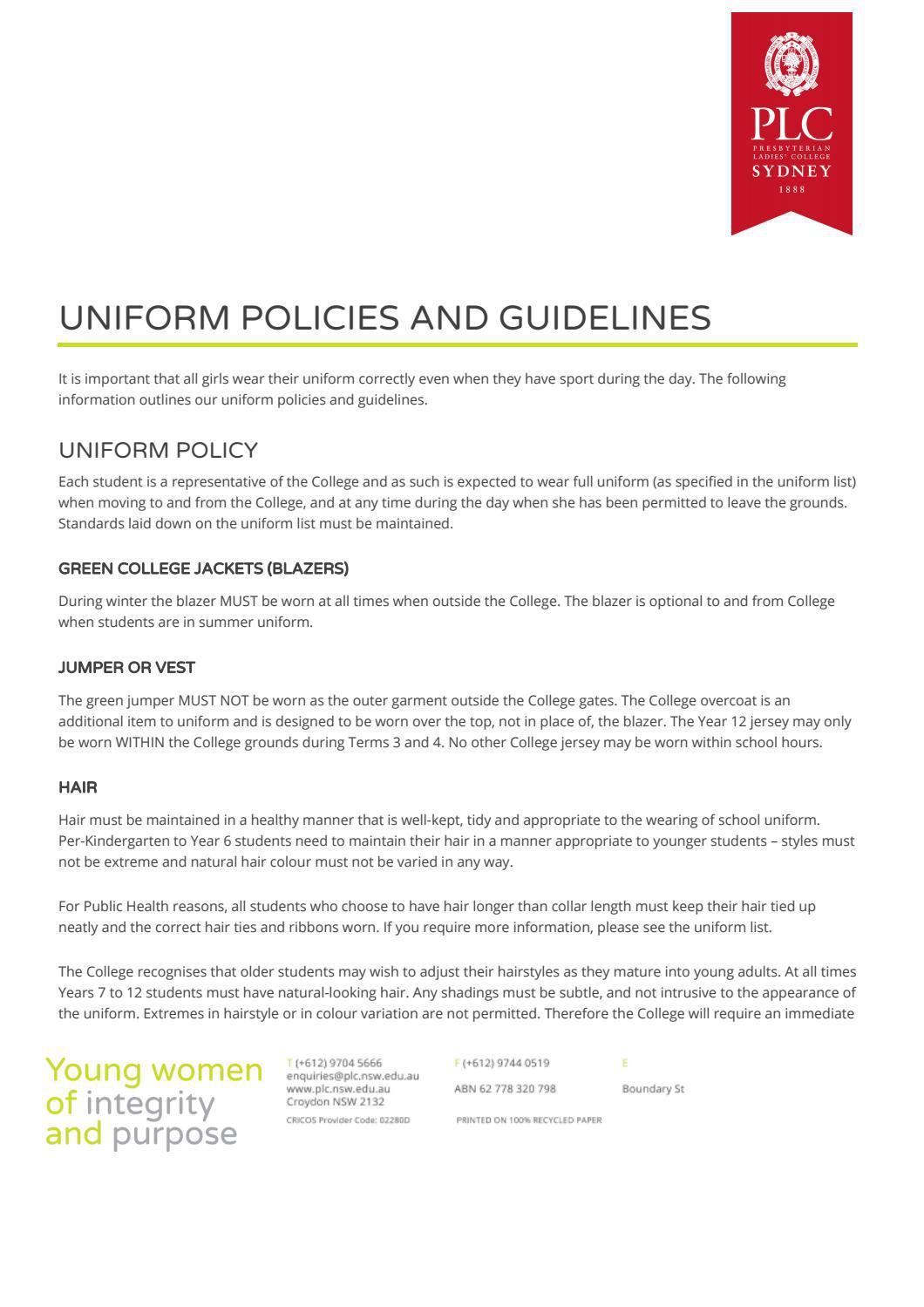 PLC Sydney Uniform Policy and Guidelines by PLC Sydney Issuu