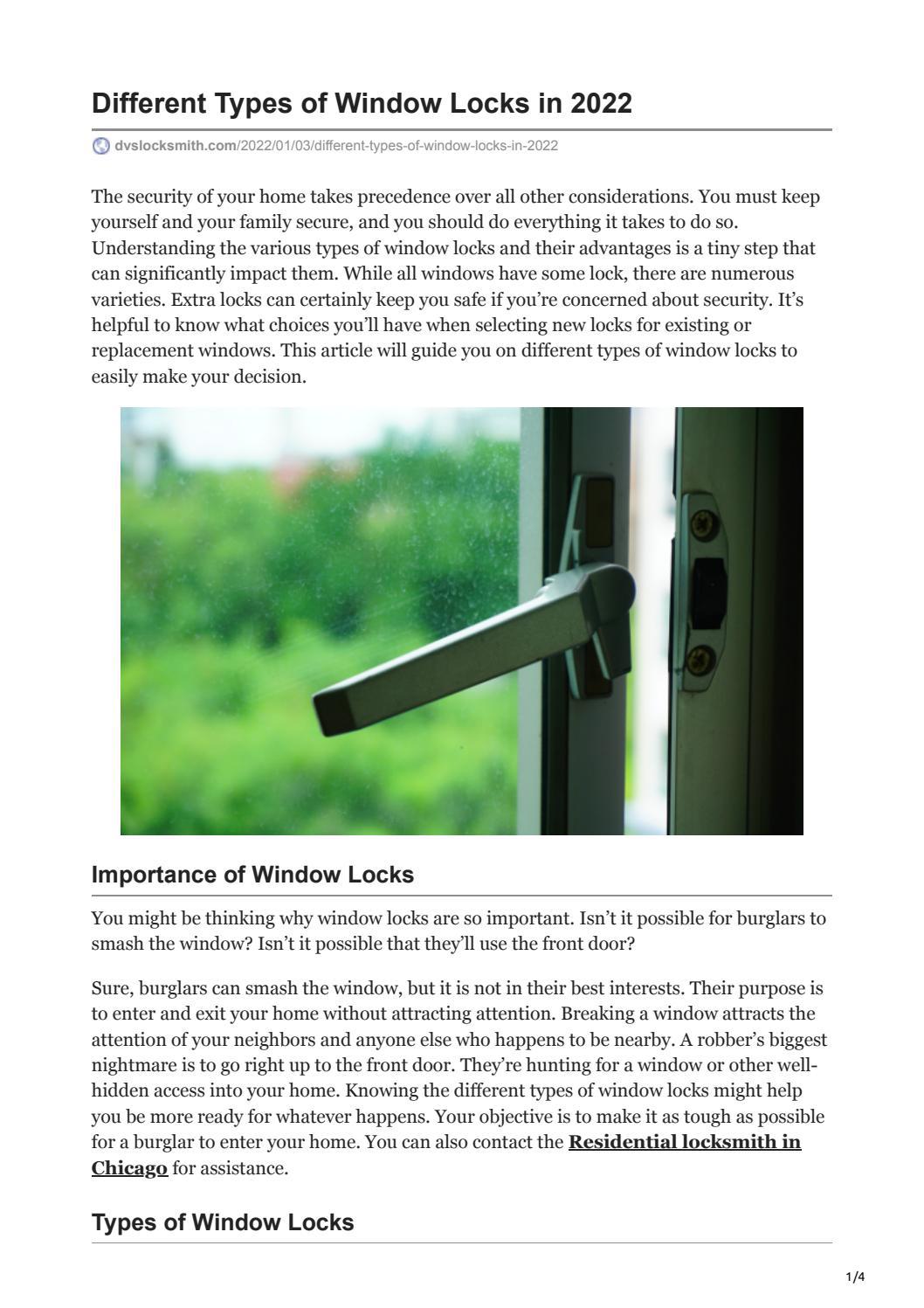 DIFFERENT TYPES OF WINDOW LOCKS IN 2022 by DVS Locksmith Issuu