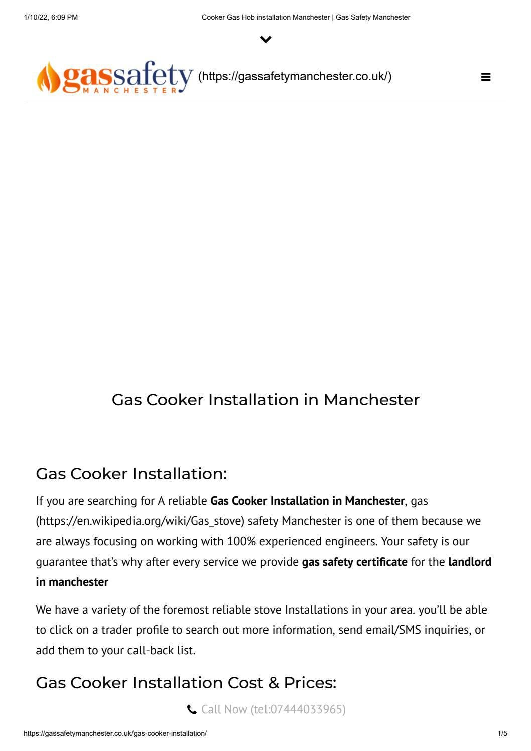 Cooker gas hob installation manchester gas safety manchester by