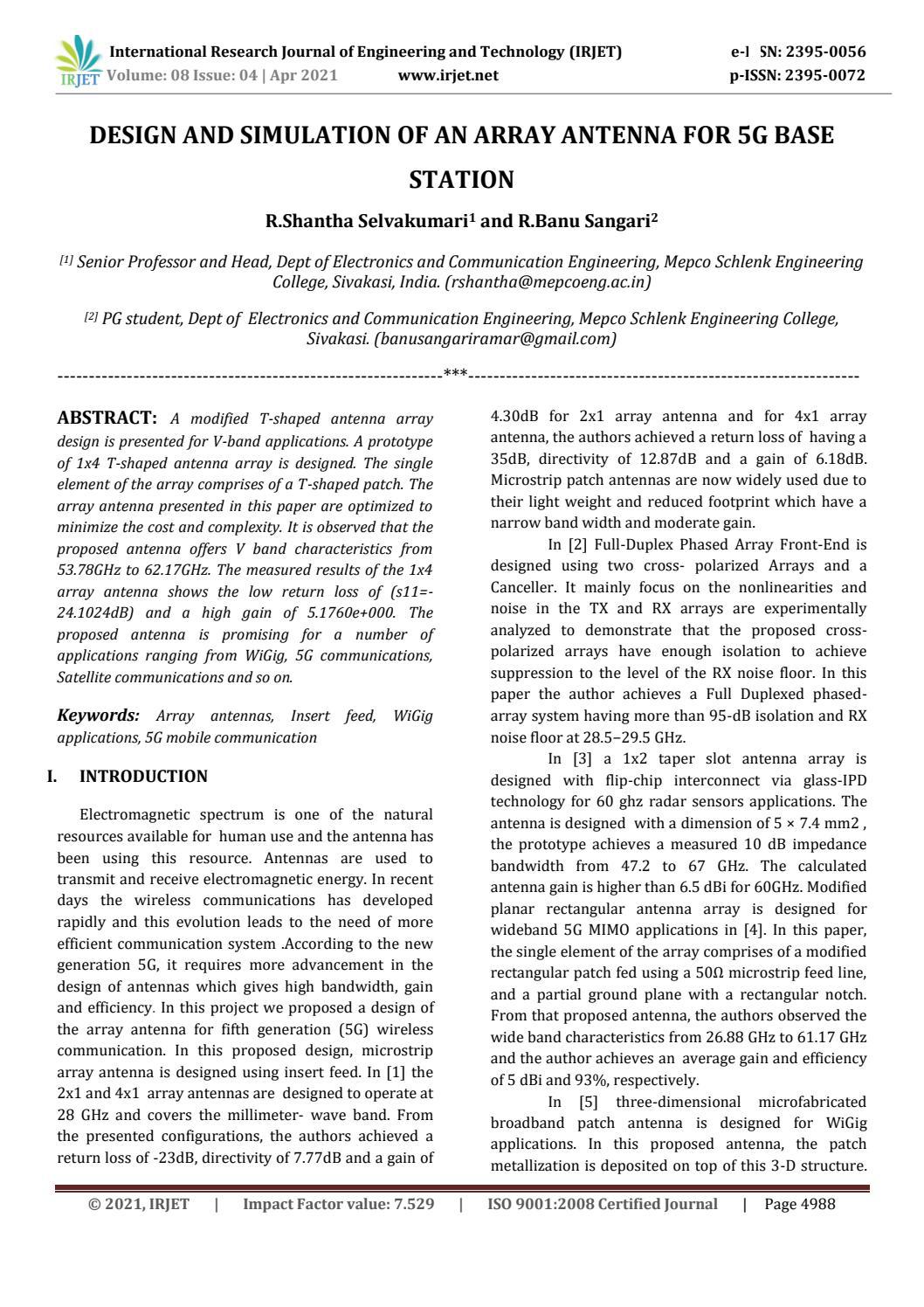 IRJET- Design and Simulation of an Array Antenna for 5G Base Station by ...