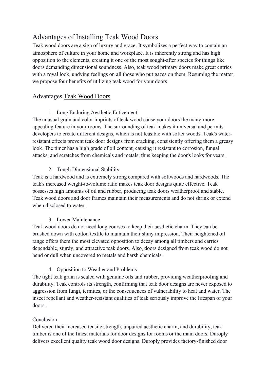 Advantages of Teak Wood Doors by Duroply Industries Limited Issuu