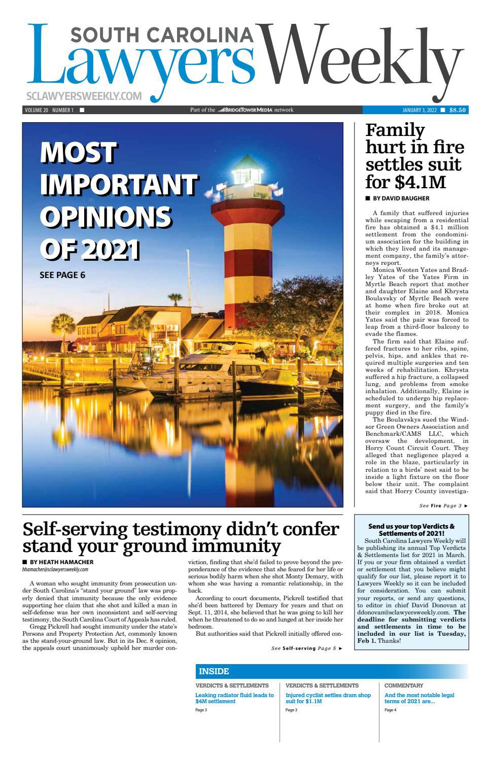 South Carolina Lawyers Weekly January 3, 2022 by SC Biz News Issuu