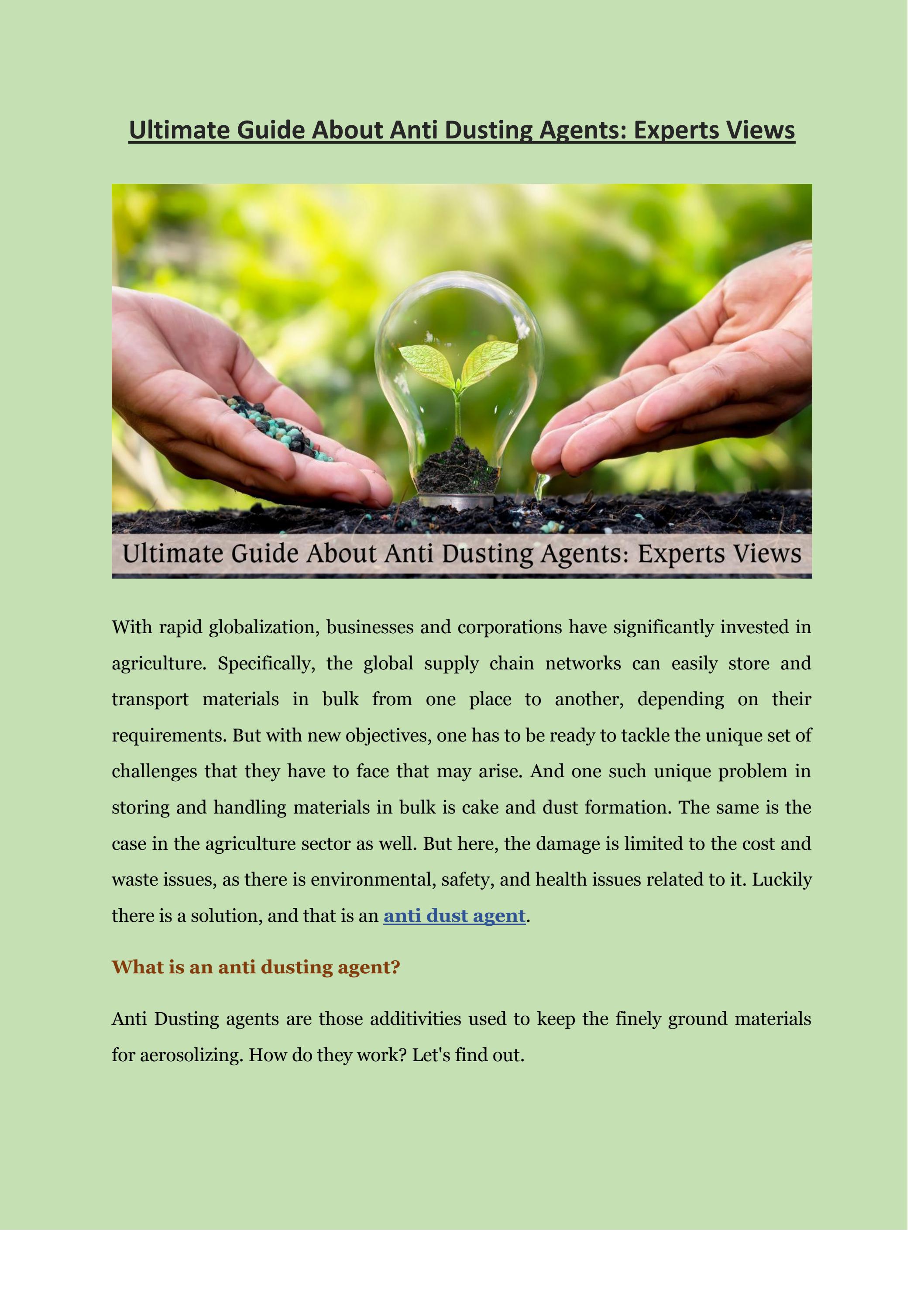 Ultimate Guide About Anti Dusting Agents by Devika Mathur Issuu