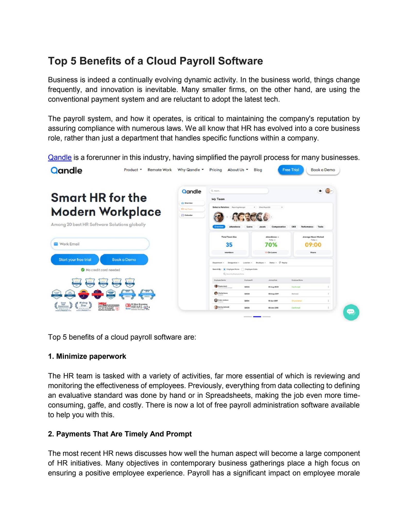 Top 5 Benefits of a Cloud Payroll Software by qandle - Issuu