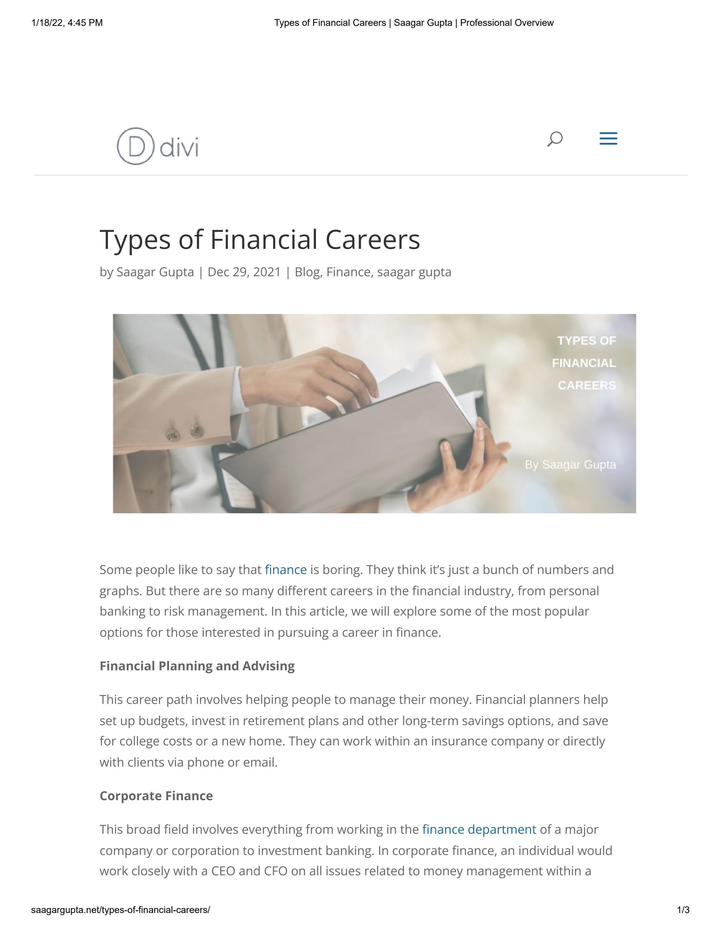 Saagar Gupta on Types of Financial Careers by SaagarGupta Issuu