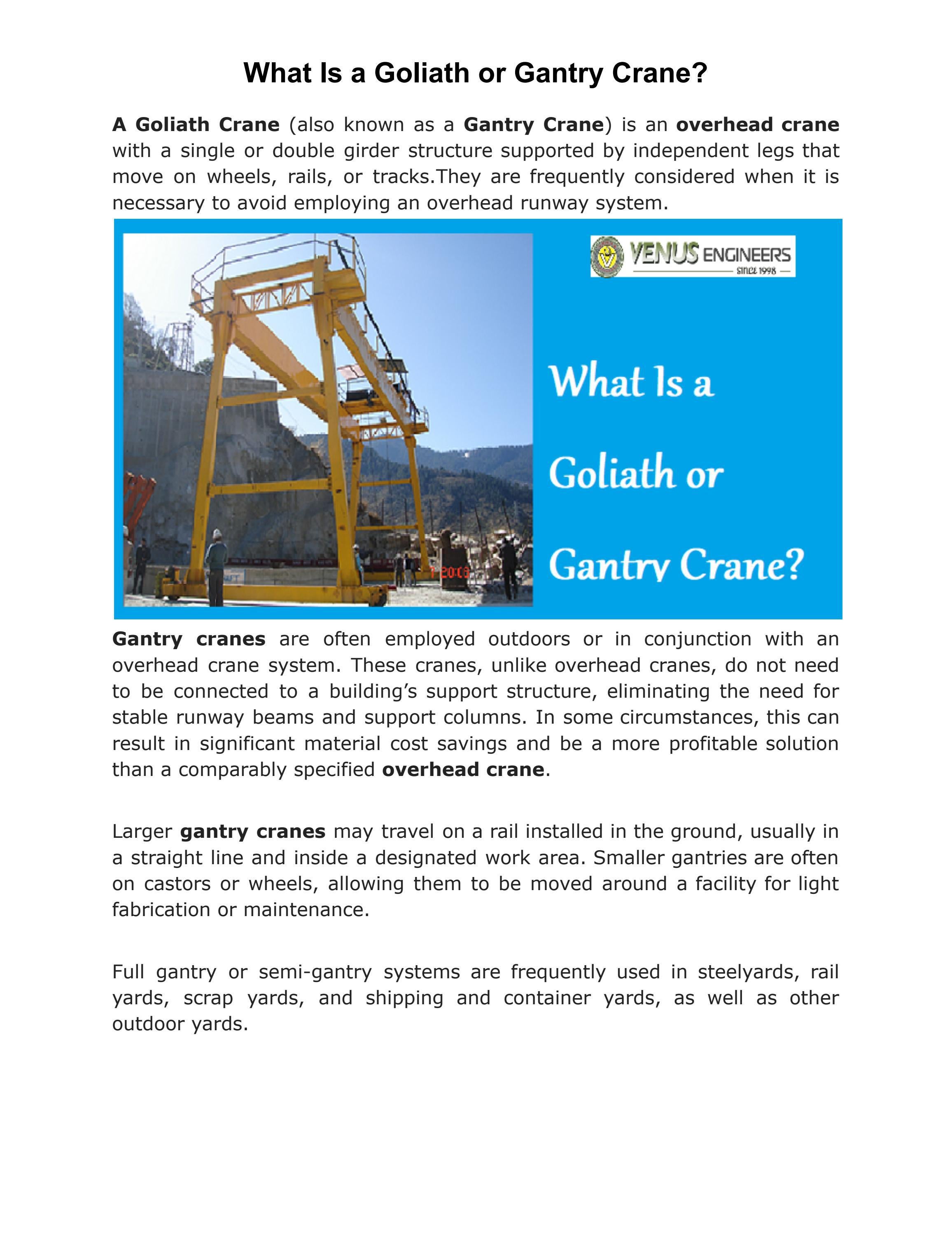What Is a Goliath or Gantry Crane? by Venus Engineers Issuu