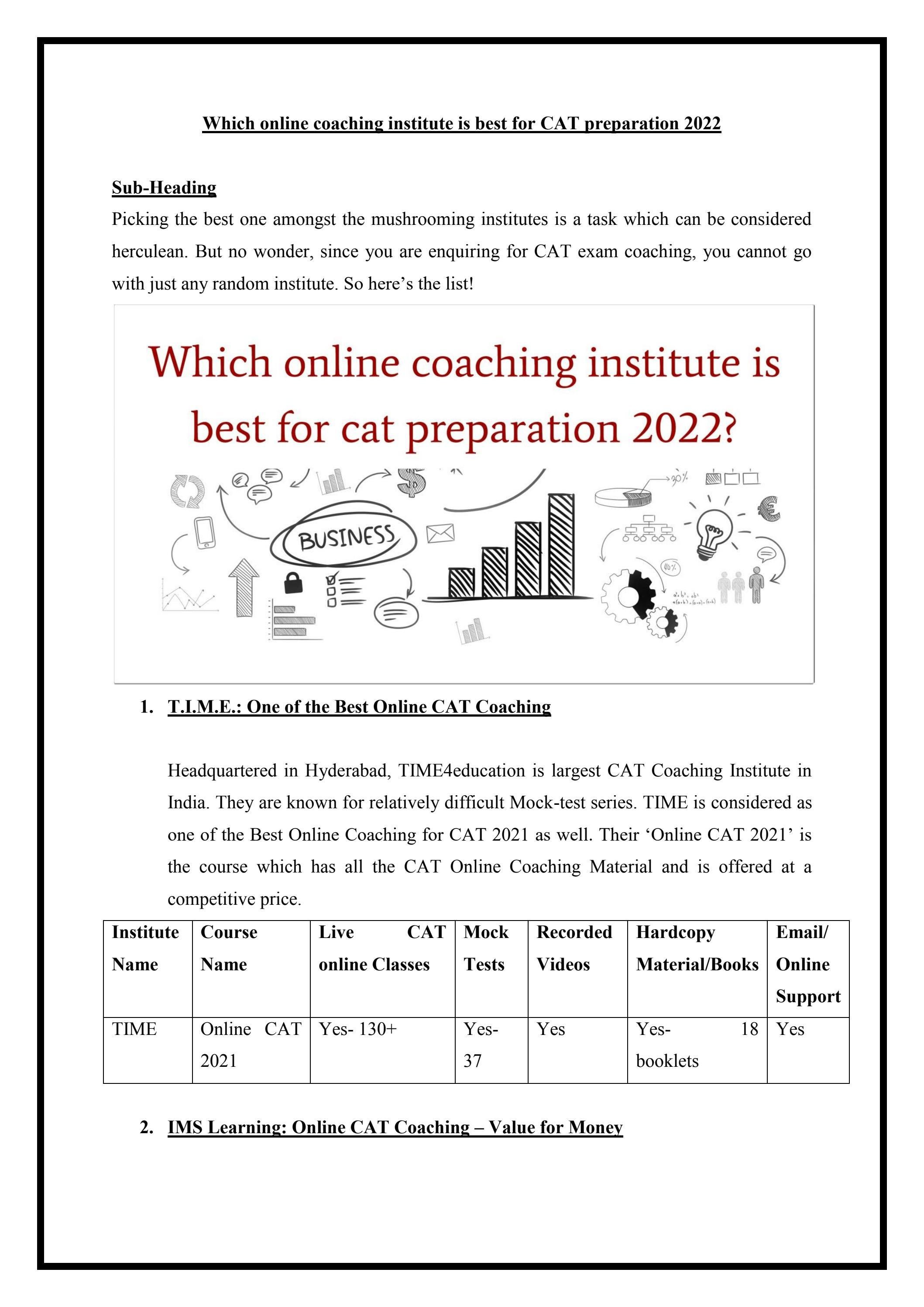 Which online coaching institute is best for CAT preparation 2022 by