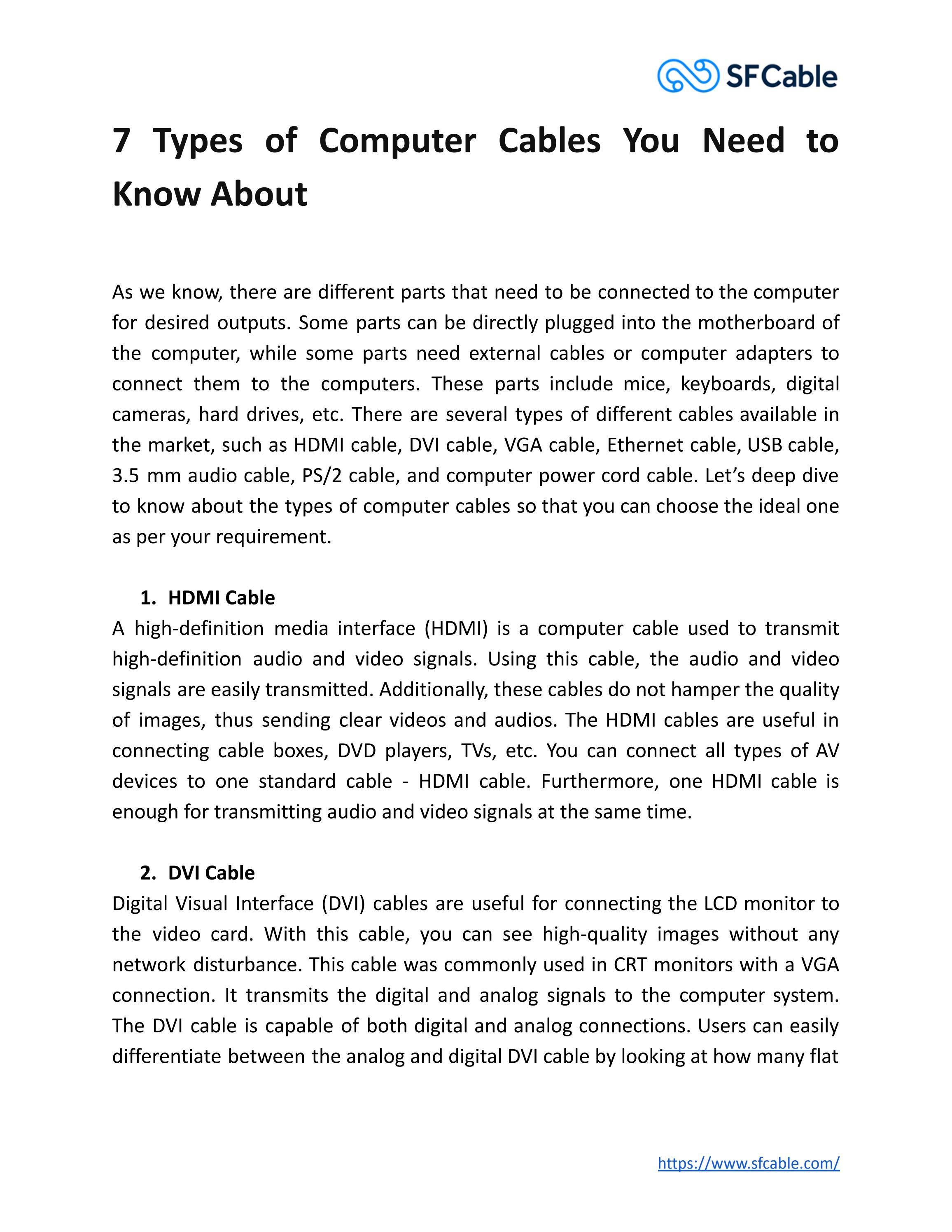 7 Types of Computer Cables You Need to Know About by Sf Cable, Inc - Issuu