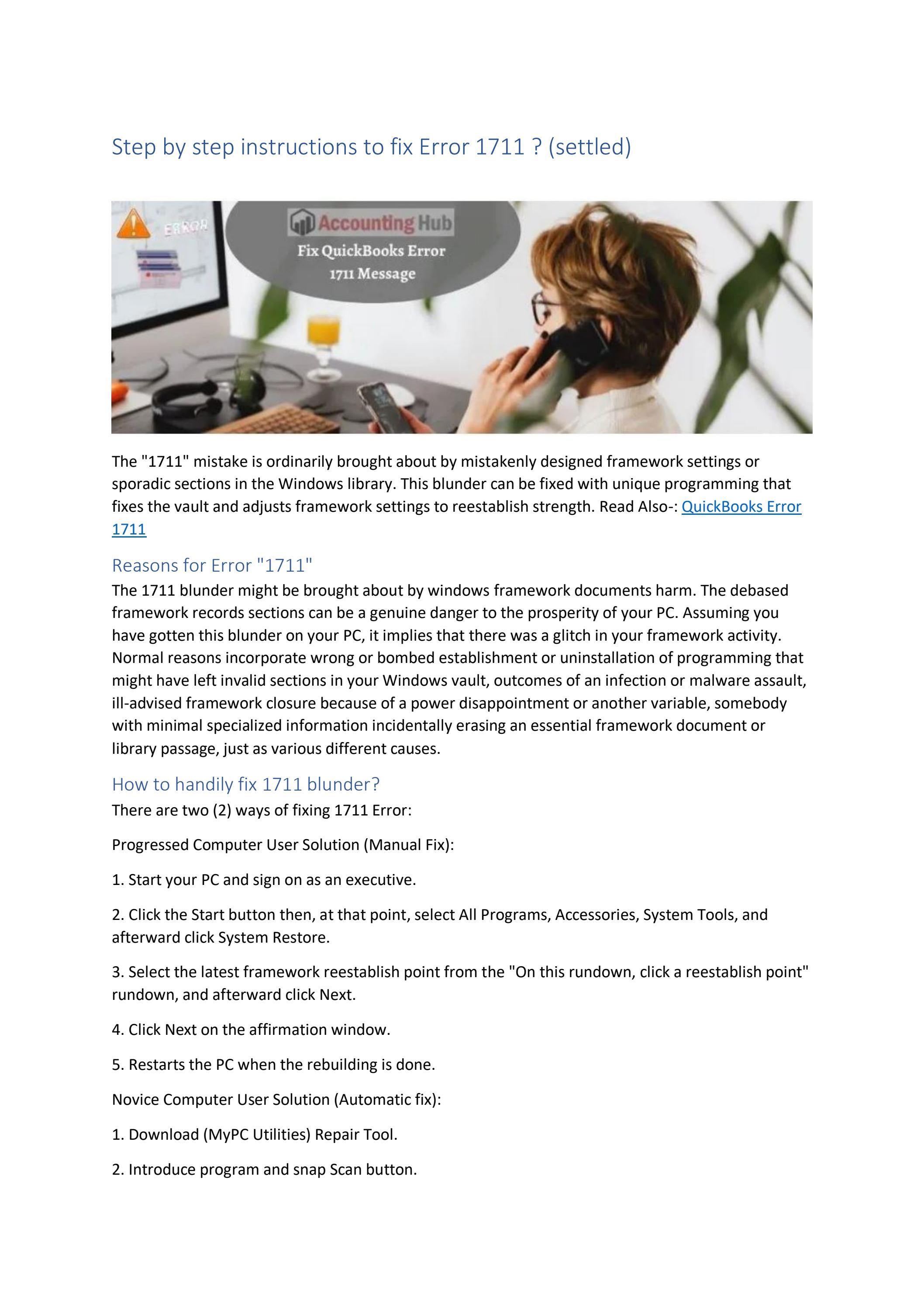 How to Fix QuickBooks Error 1711 by accounting advice Issuu