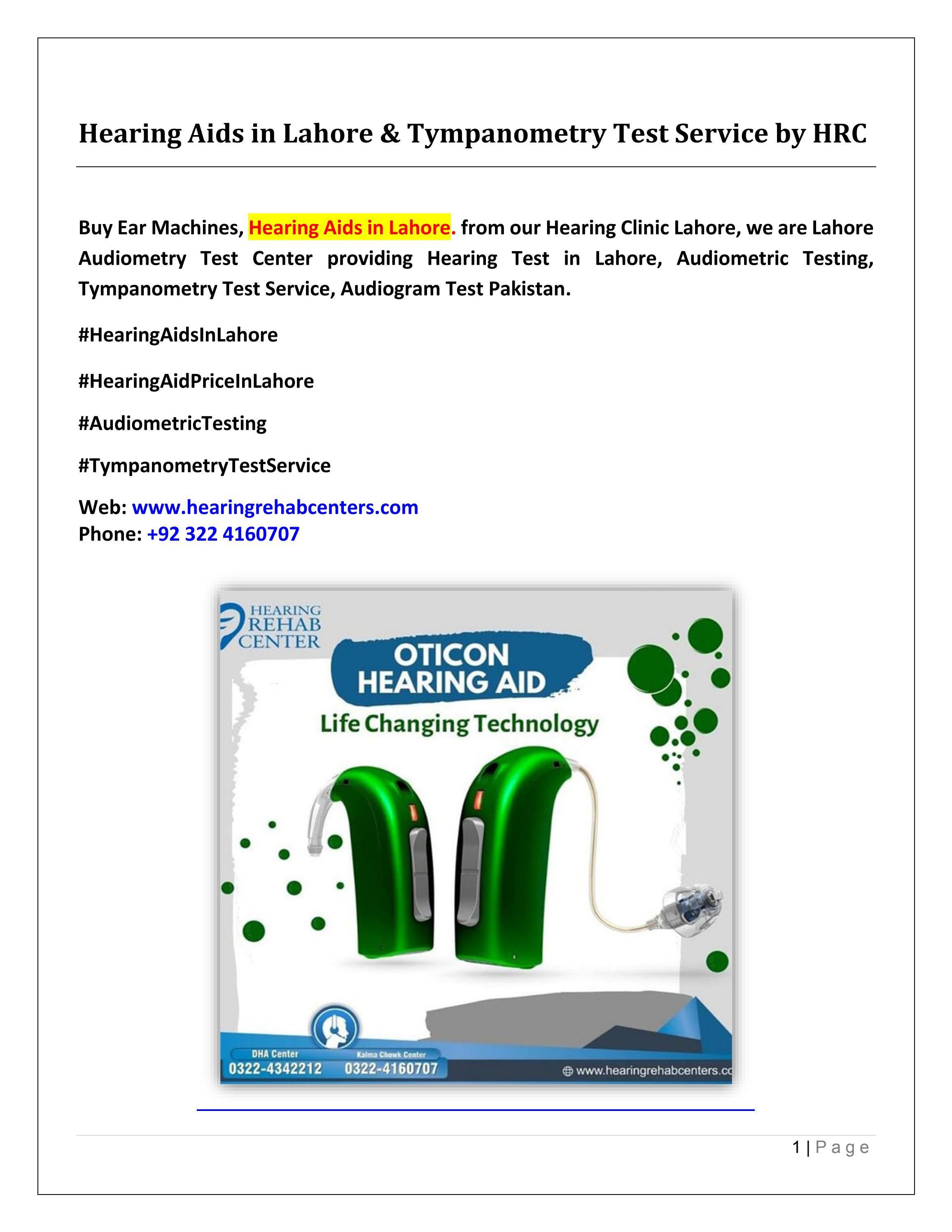 Hearing Aids in Lahore & Tympanometry Test Service by HRC by