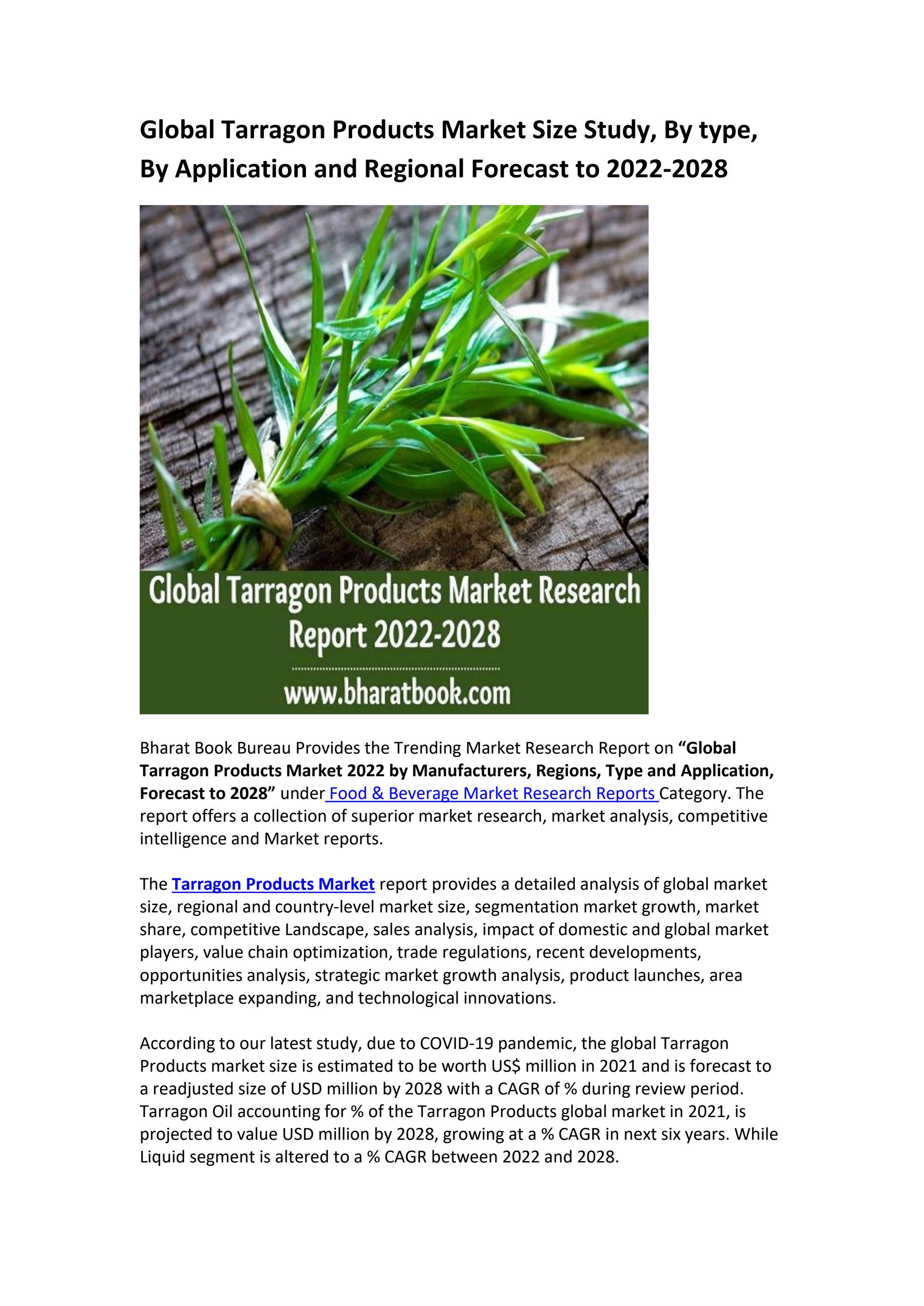 Global Tarragon Products Market Research Report 20222028 by James Grey Issuu