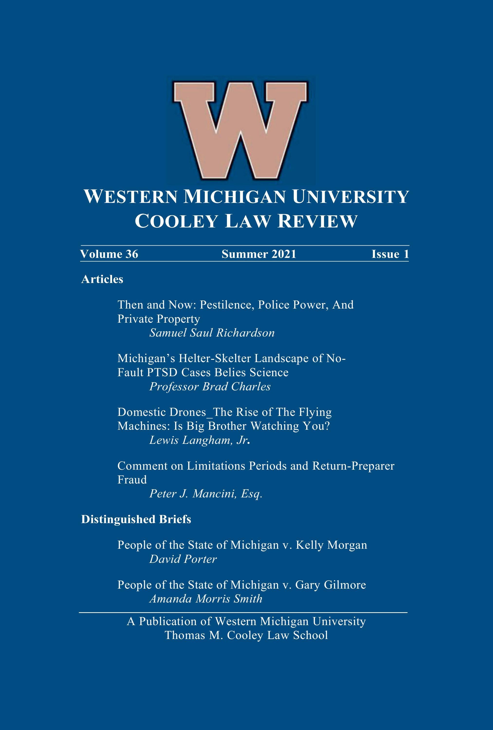 WMU Cooley Law School Law Review Summer 2021 Volume 36 Issue 1 By WMU 