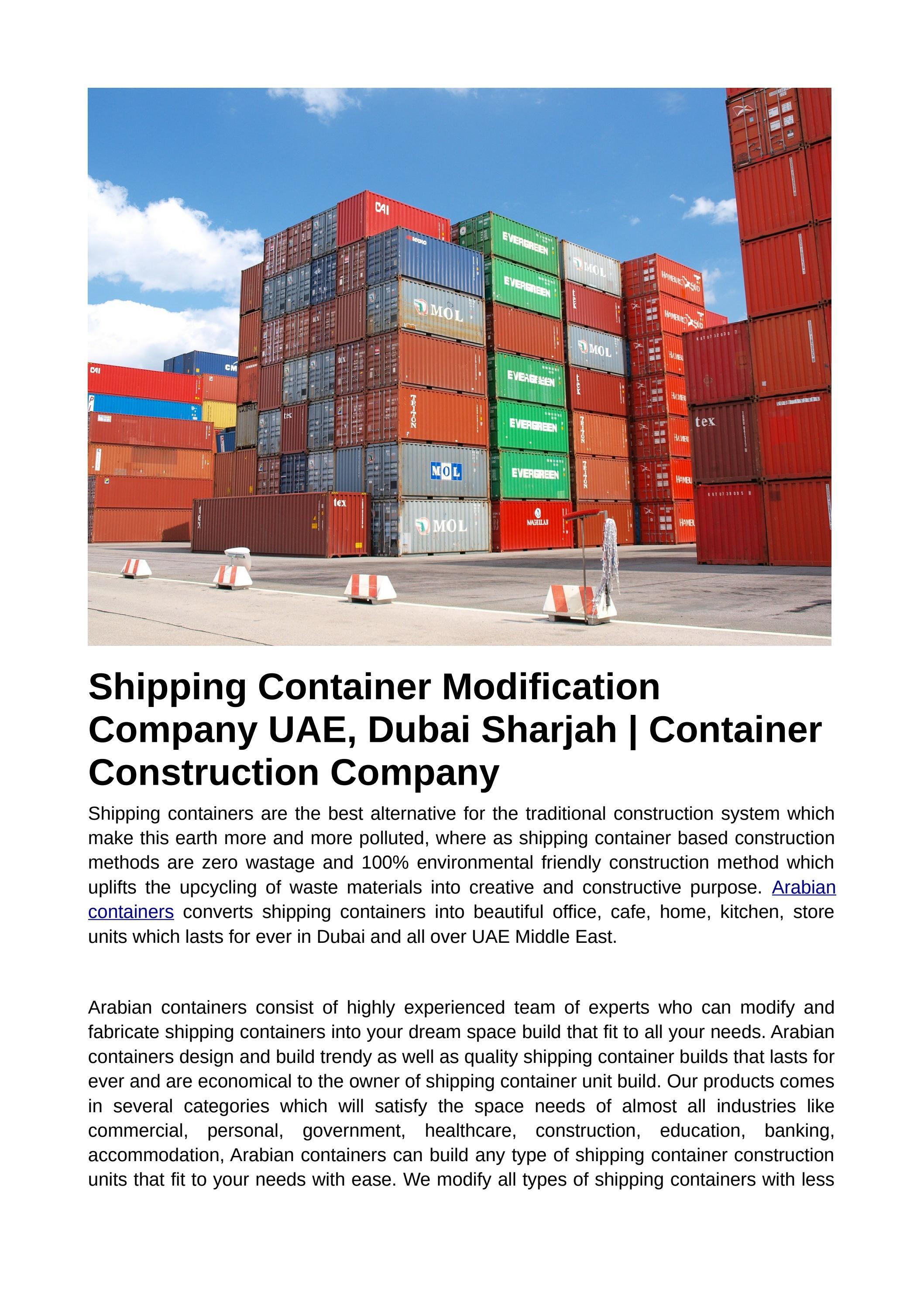 Shipping Container Modification Company UAE, Dubai Sharjah Container