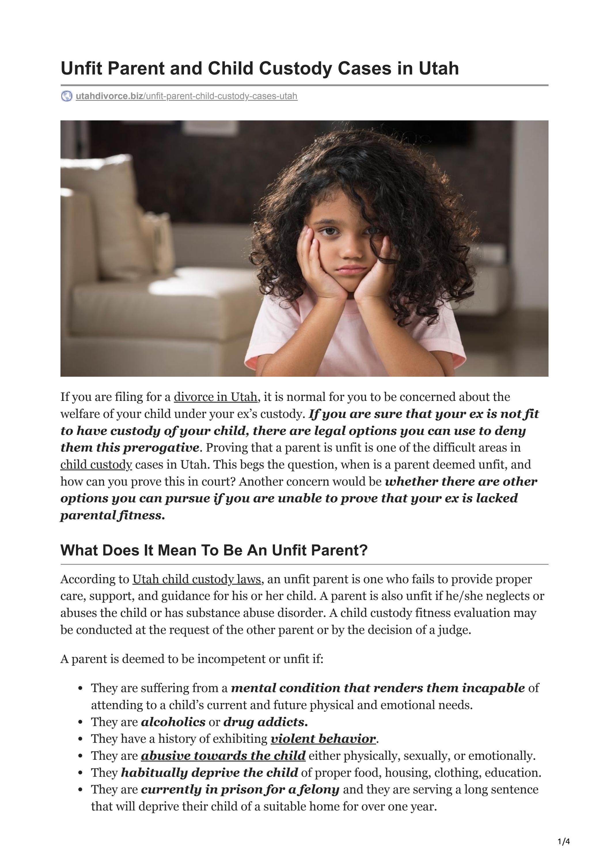 Unfit Parent And Child Custody Cases In Utah By Utah Divorce Attorney Unfit Parent And Child Custody Cases In Utah By Utah Divorce Attorney