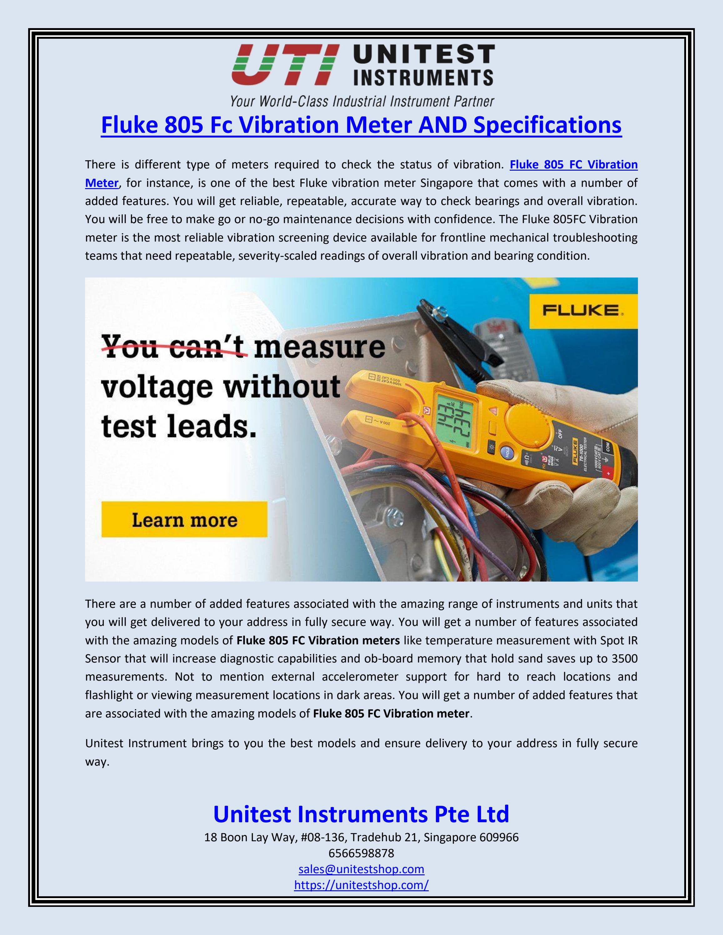 Fluke 805 Fc Vibration Meter AND Specifications by Unitest Instruments