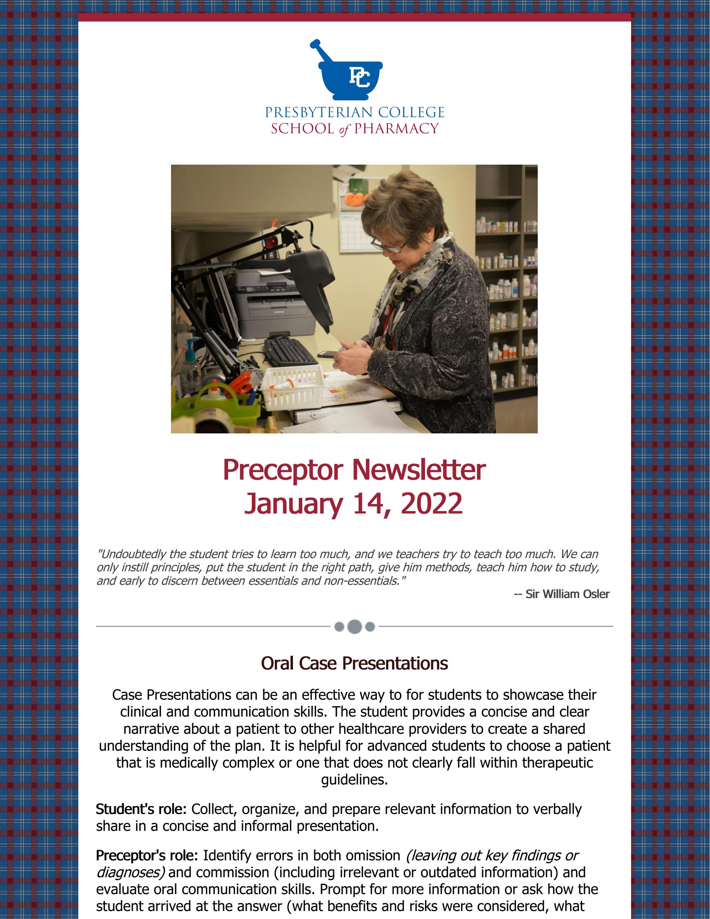PCSP Preceptor Newsletter 1.14.2022 by Presbyterian College - Issuu