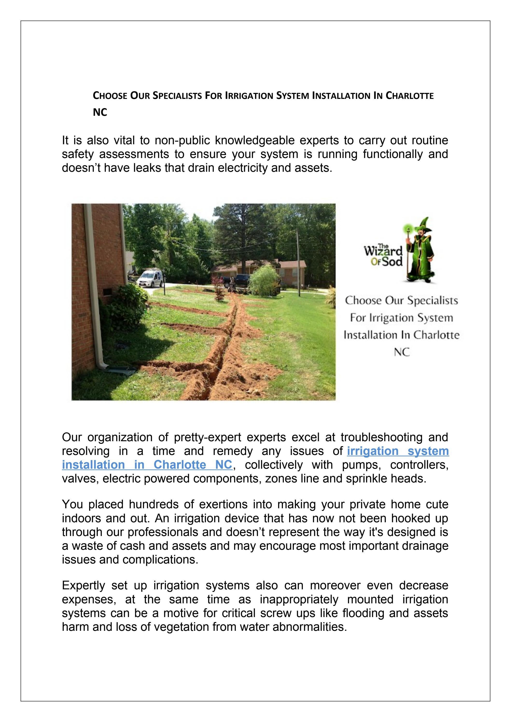CHOOSE OUR SPECIALISTS FOR IRRIGATION SYSTEM INSTALLATION IN CHARLOTTE
