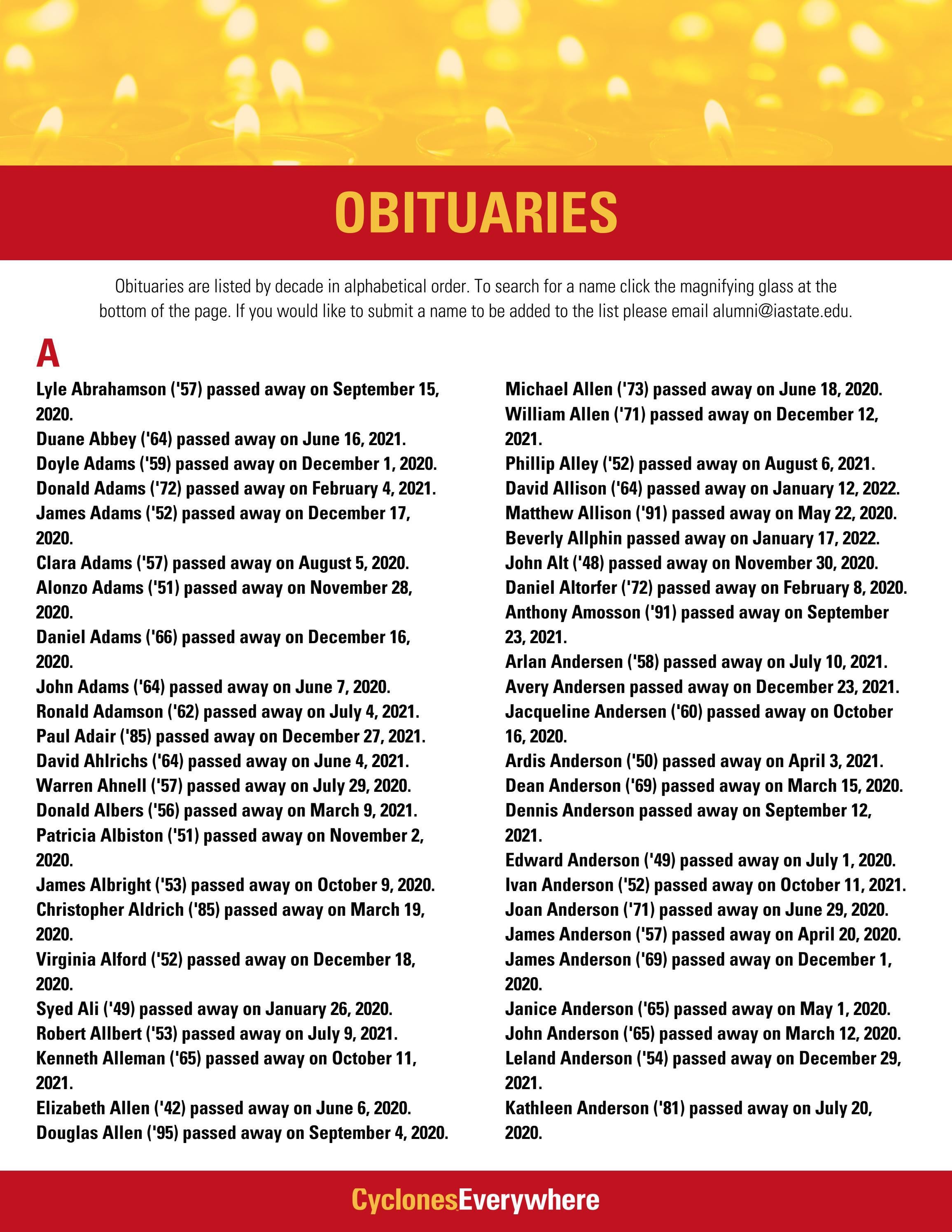 Obituaries 2020's by Iowa State University Alumni Association Issuu