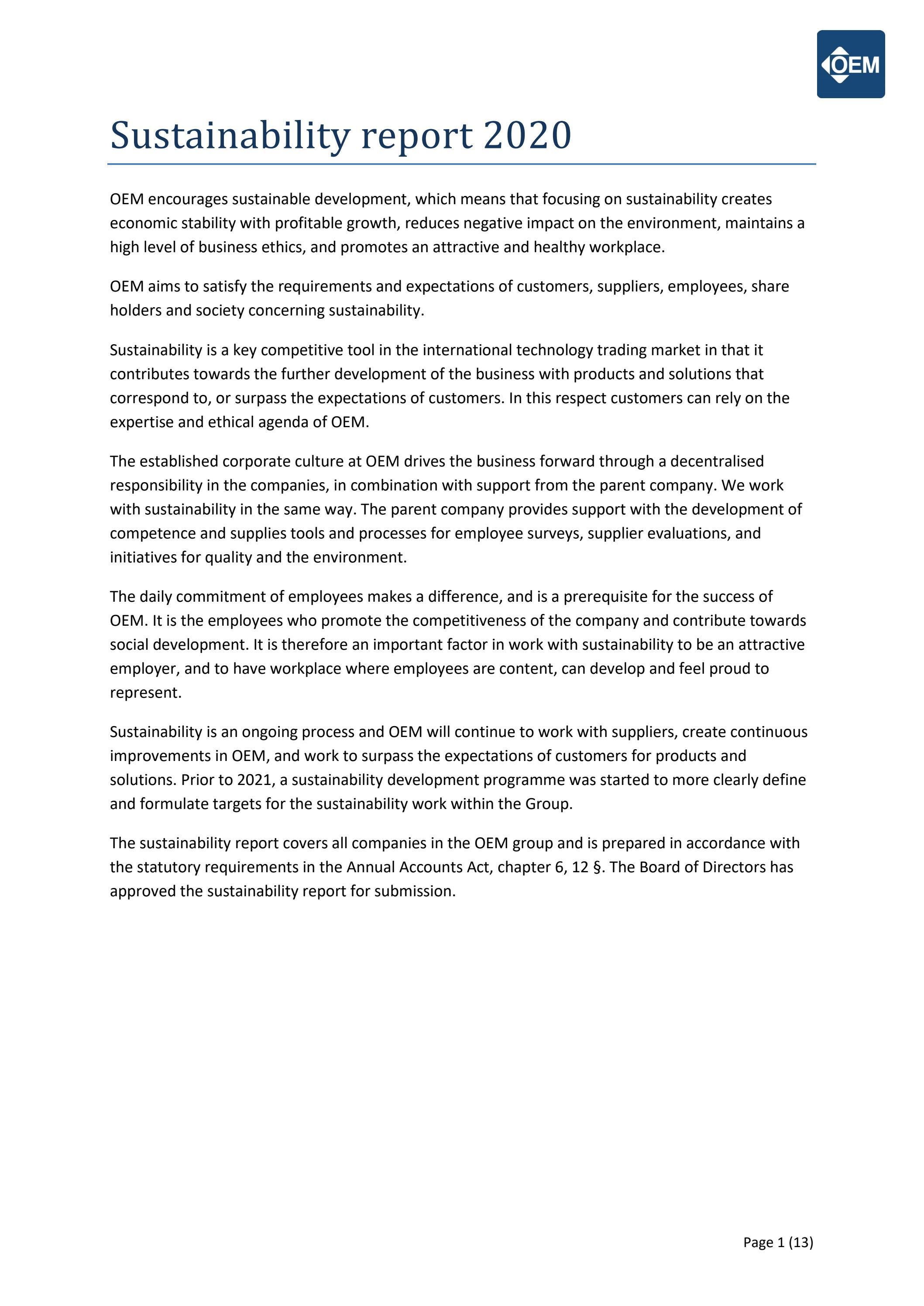 Sustainability Report 2020 By Oem International Issuu