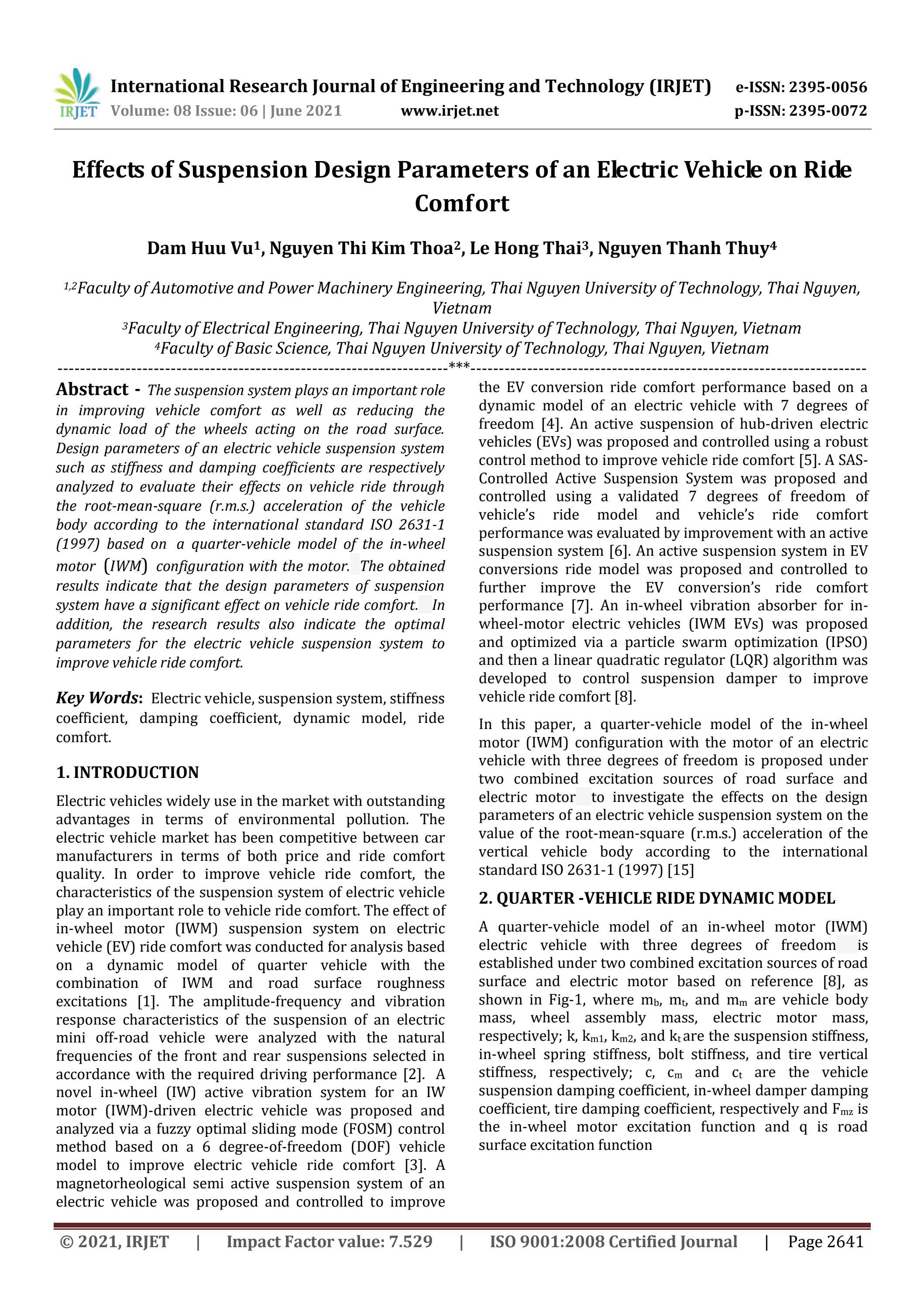 IRJET Effects of Suspension Design Parameters of an Electric Vehicle