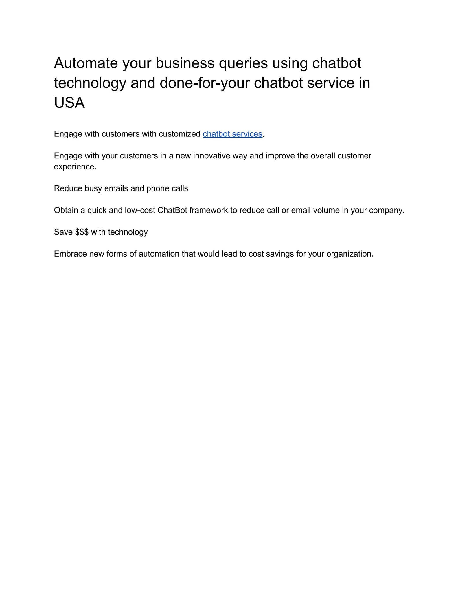 Chatbot User Query Automate your business queries using chatbot technology and done-for ...