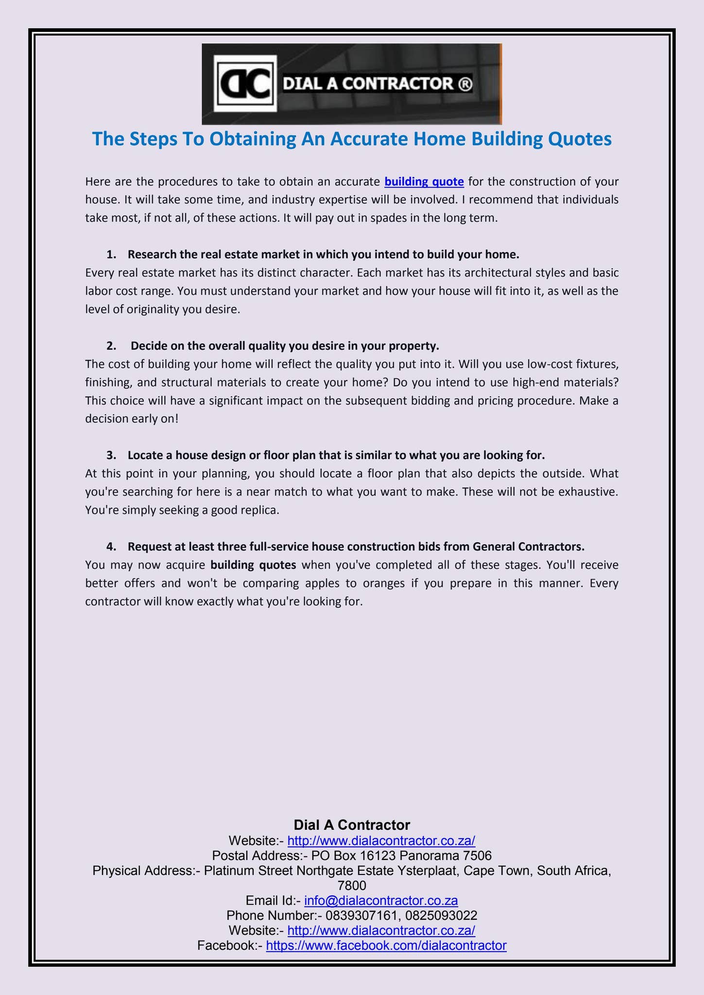 The Steps To Obtaining An Accurate Home Building Quotes by Dial A  Contractror - Issuu, image size:1449x2048