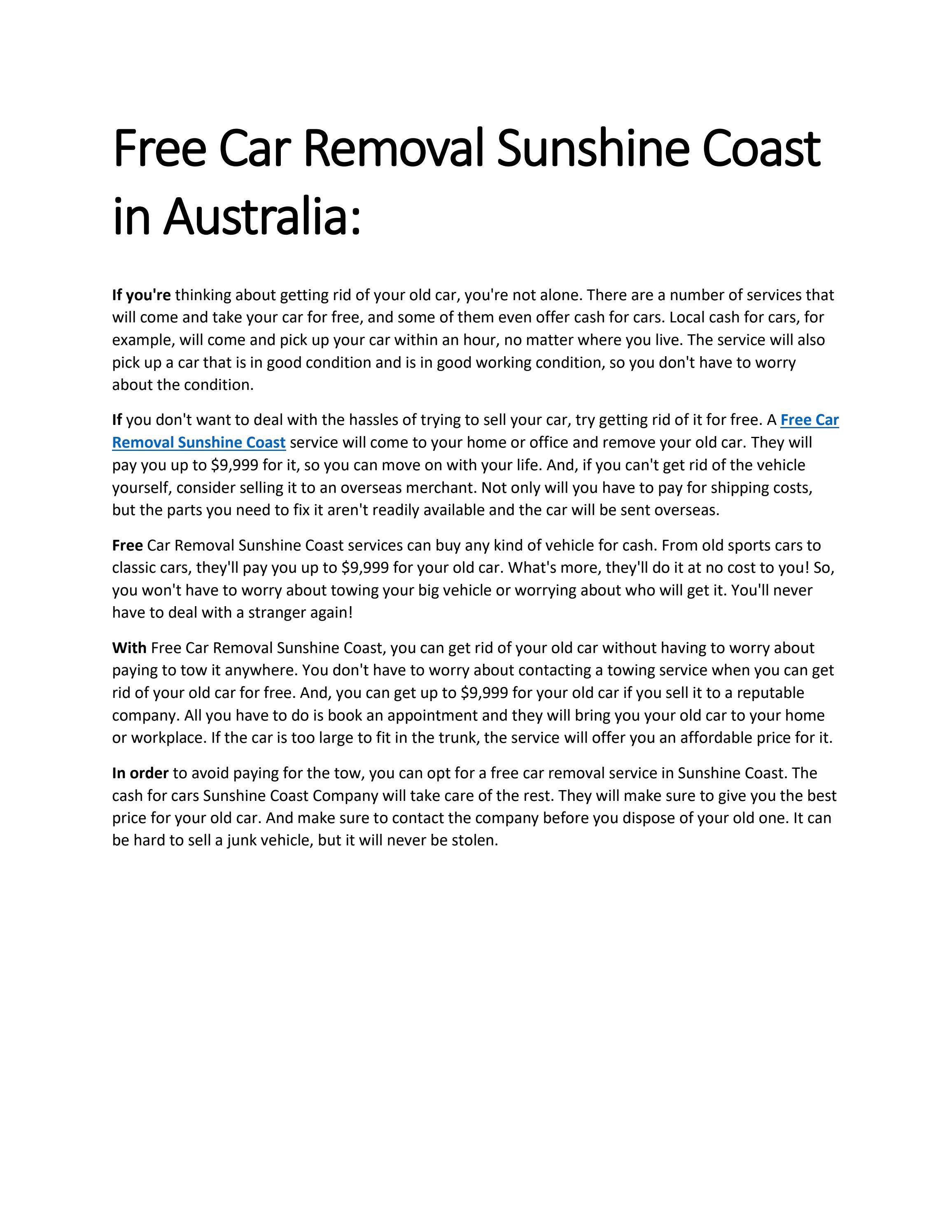 Free Car Removal Sunshine Coast in Australia by localcashforcars Issuu