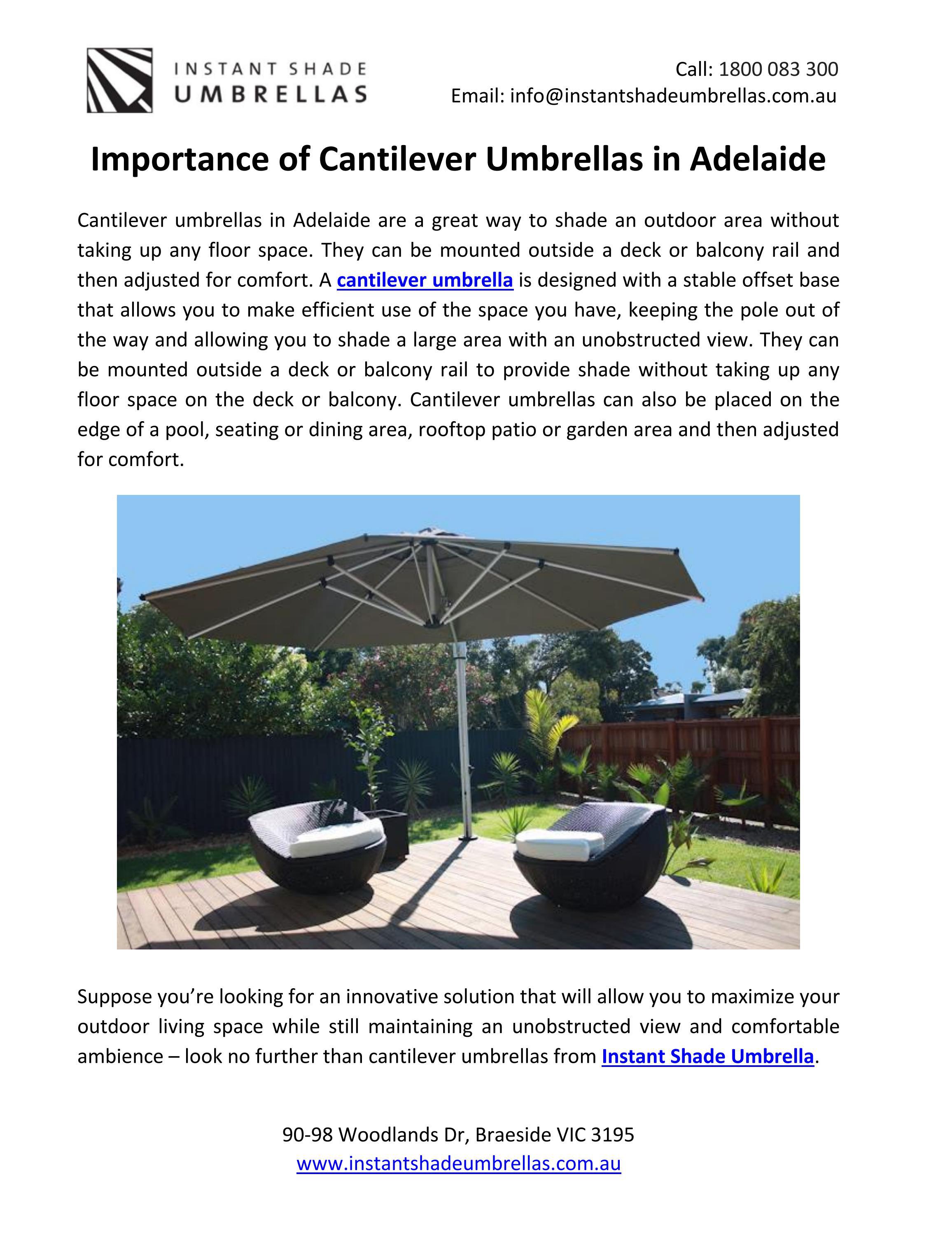 Importance Of Cantilever Umbrellas In Adelaide by Instant Shade