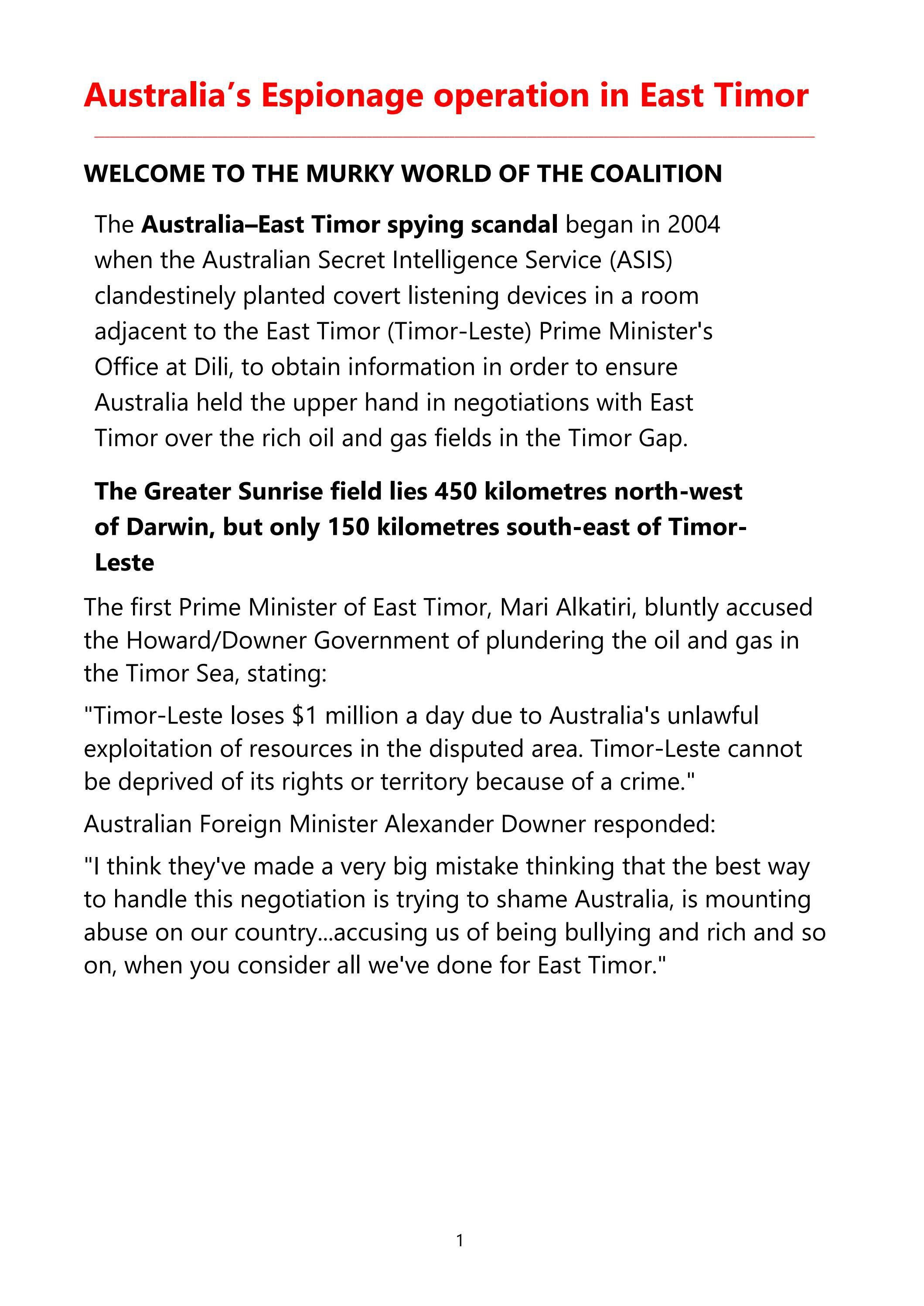 Australia�s Espionage Operation in East Timor by