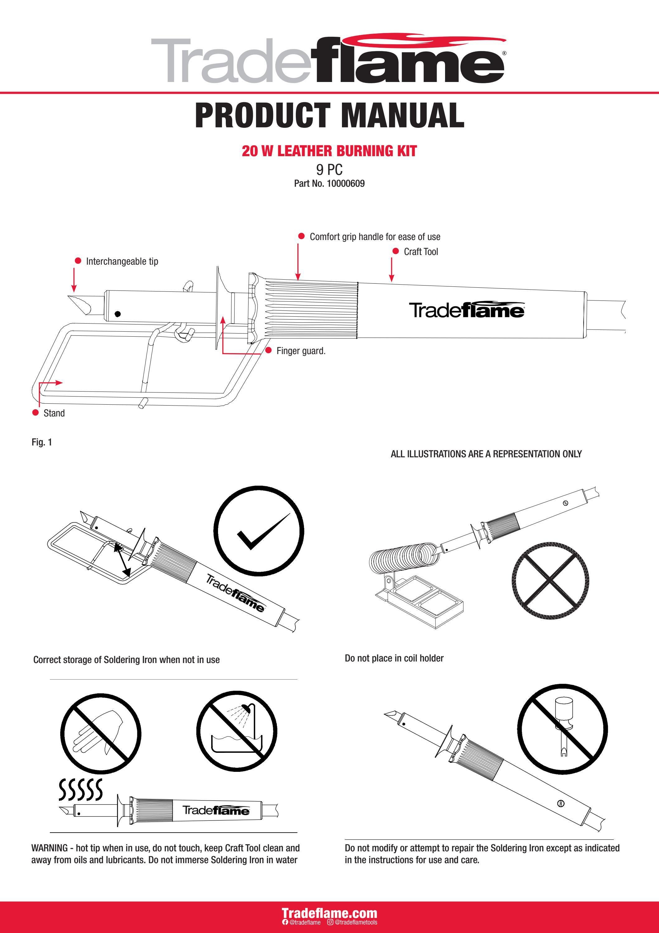 10000609 Tradeflame Craft Leather Burning Kit 20W Manual by